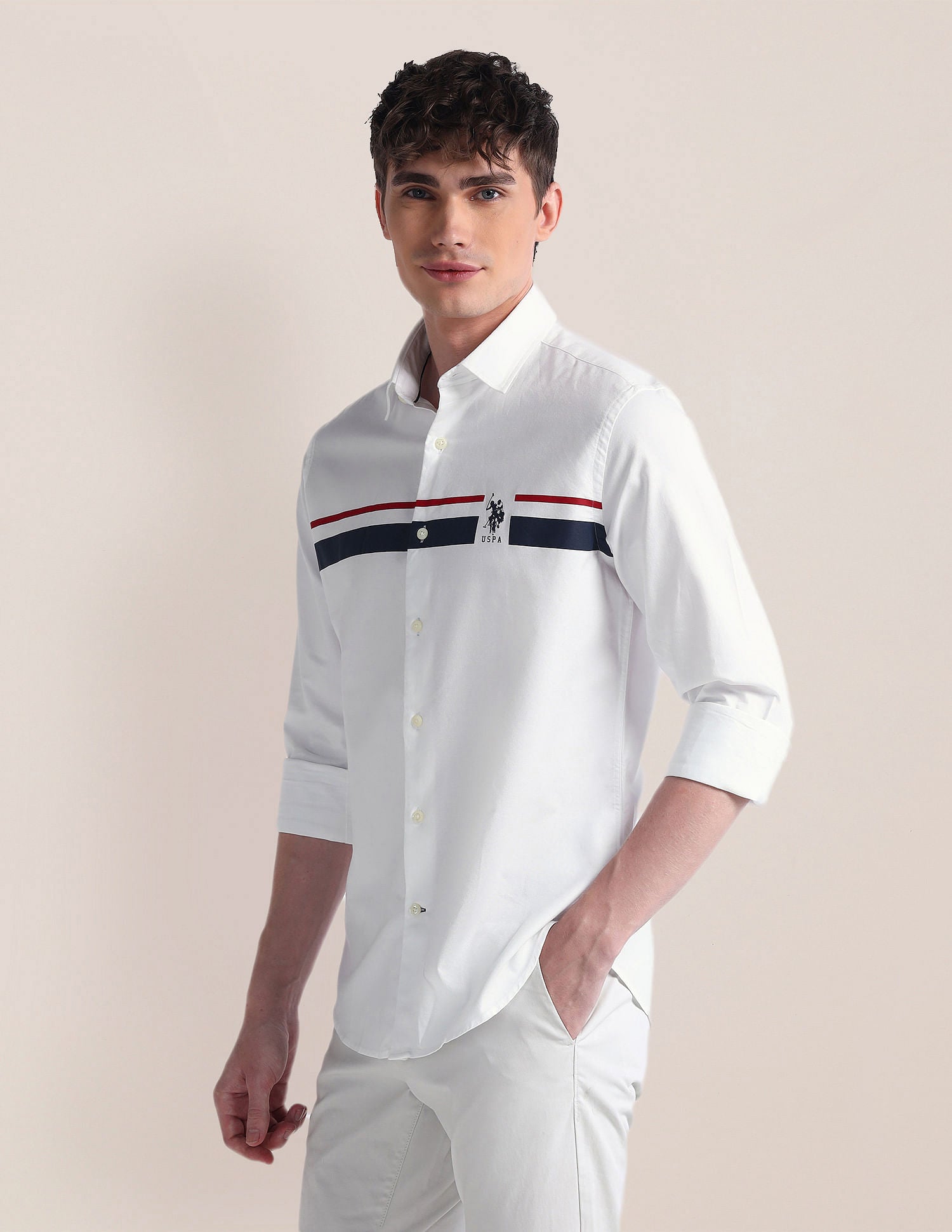 Semi-Cutaway Collar Long Sleeve Shirt White - U.S. POLO ASSN. | Large