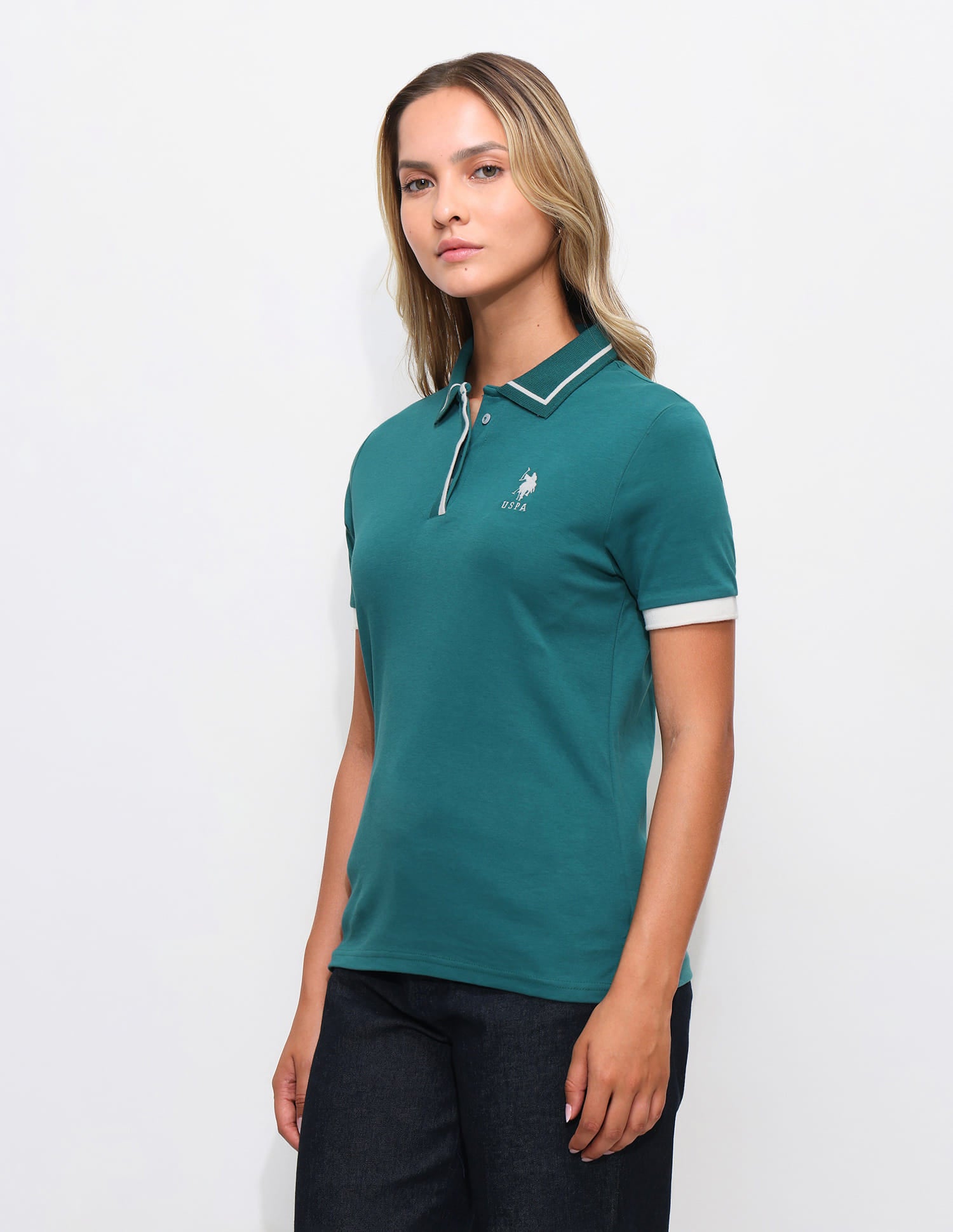 Solid Regular Fit Tpped collar Polo shirt Green - U.S. Polo Assn. India | Large
