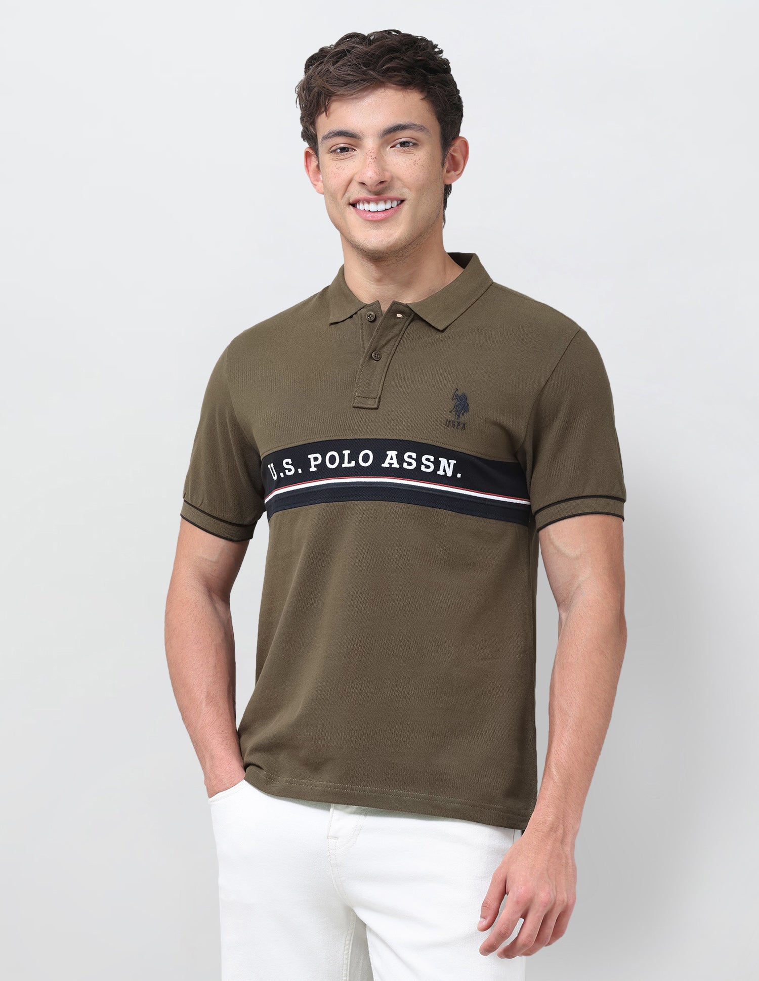 Brand Printed Regular Fit Polo Shirt Dark Olive - U.S. Polo Assn. India | Large