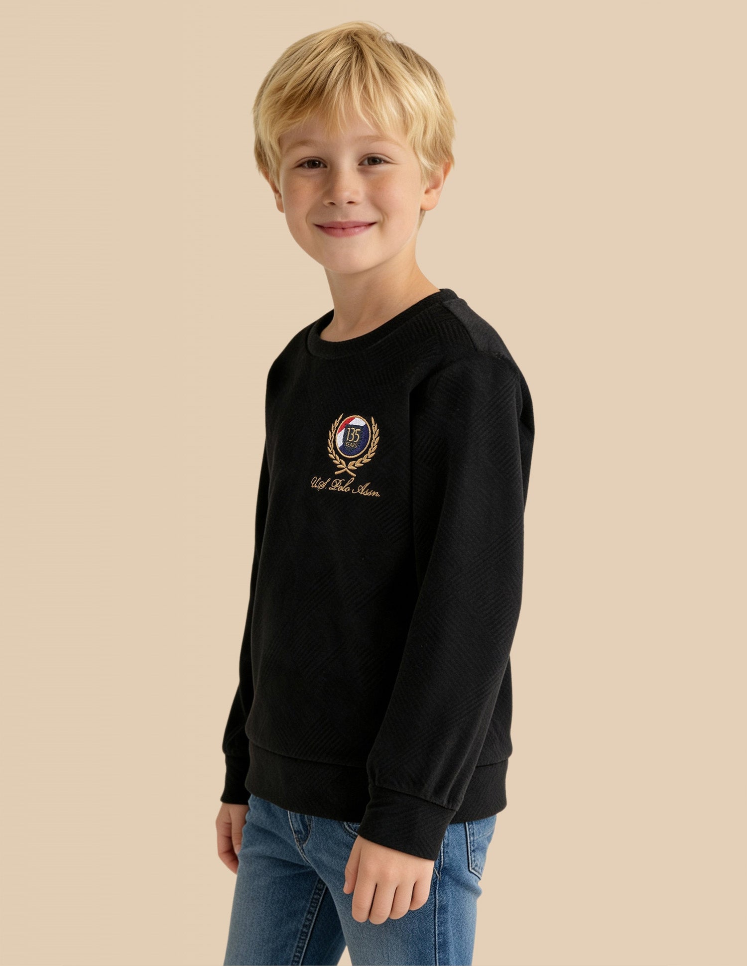 Boys Textured Regular Fit Sweatshirt Black - U.S. POLO ASSN. | Large