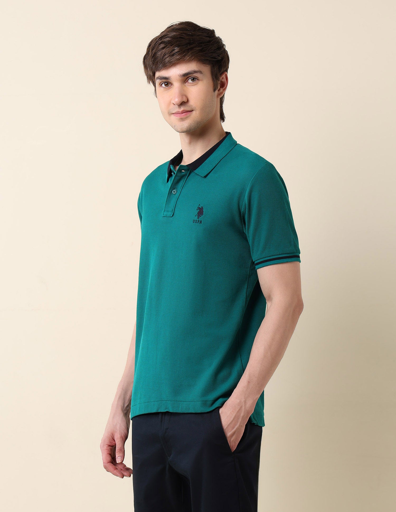 Textured Classic Polo Shirt Teal - U.S. Polo Assn. India | Large