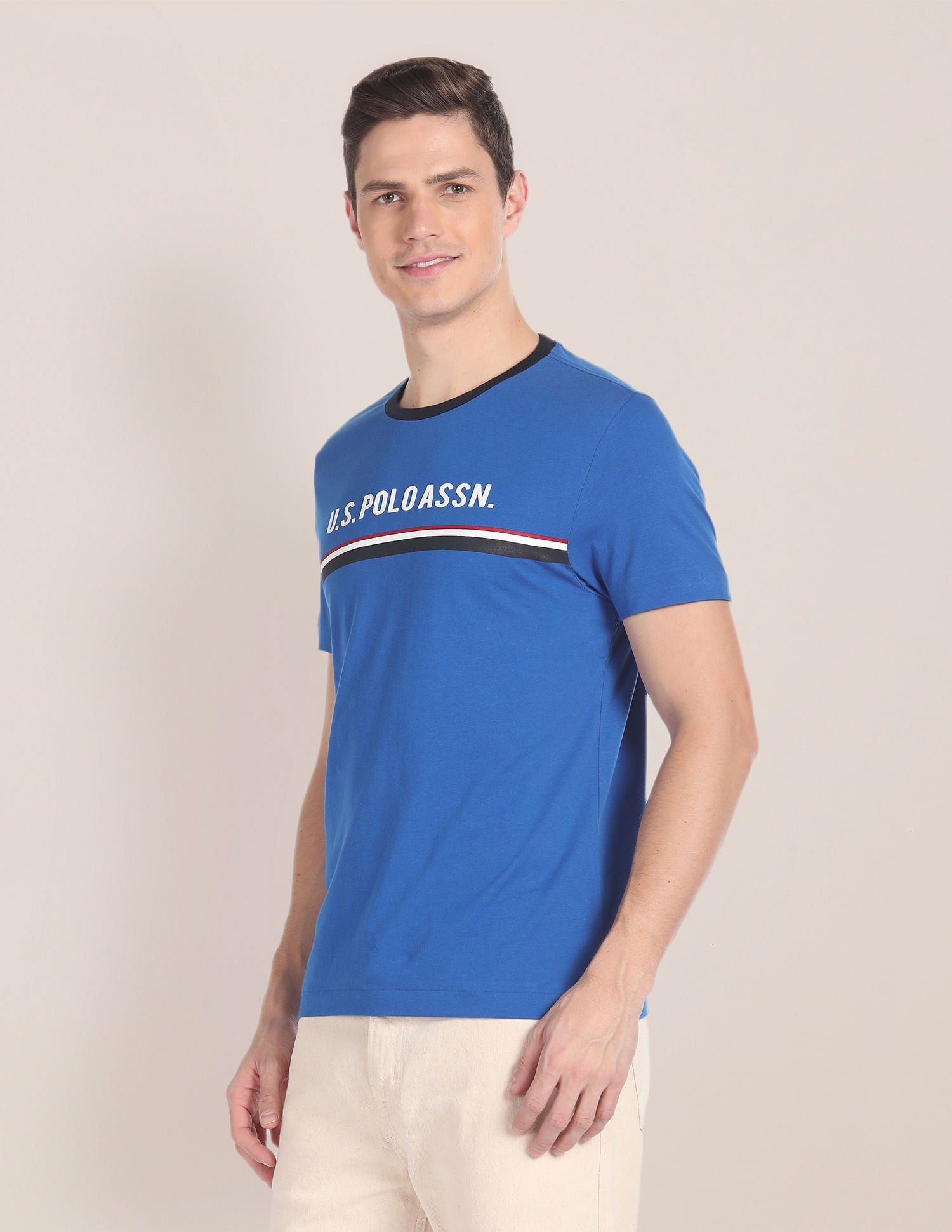 Brand Stripe Cotton T-Shirt Blue - U.S. Polo Assn. India | Large