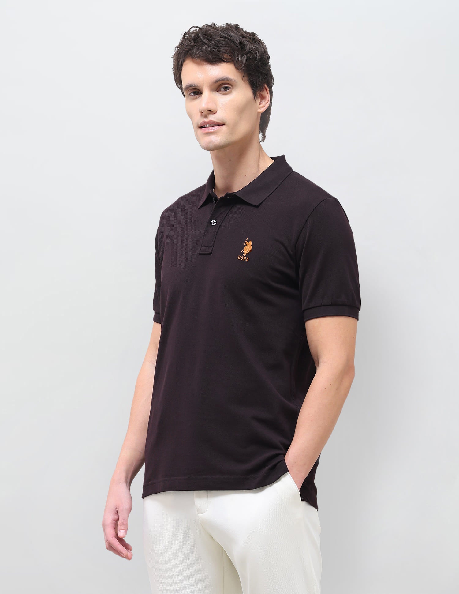 Solid Slim Fit Polo Shirt Brown - U.S. Polo Assn. India | Large