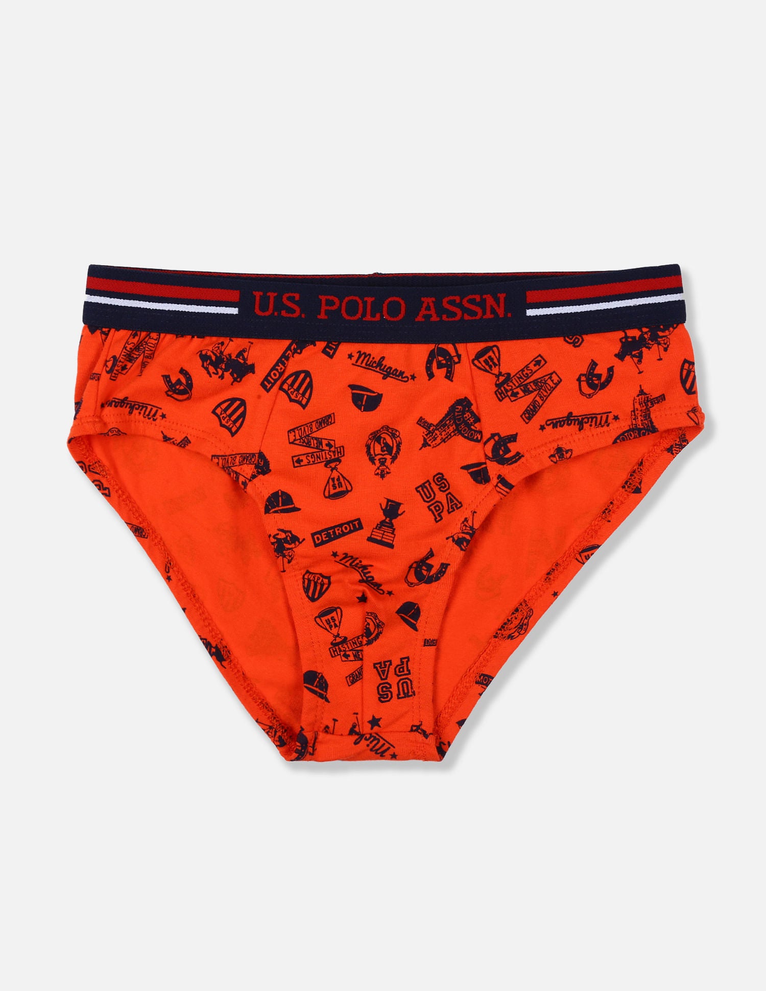 Mid Rise Cotton Spandex IKBB Briefs - Pack Of 3 Lime, Navy and Orange - U.S. POLO ASSN. | Large