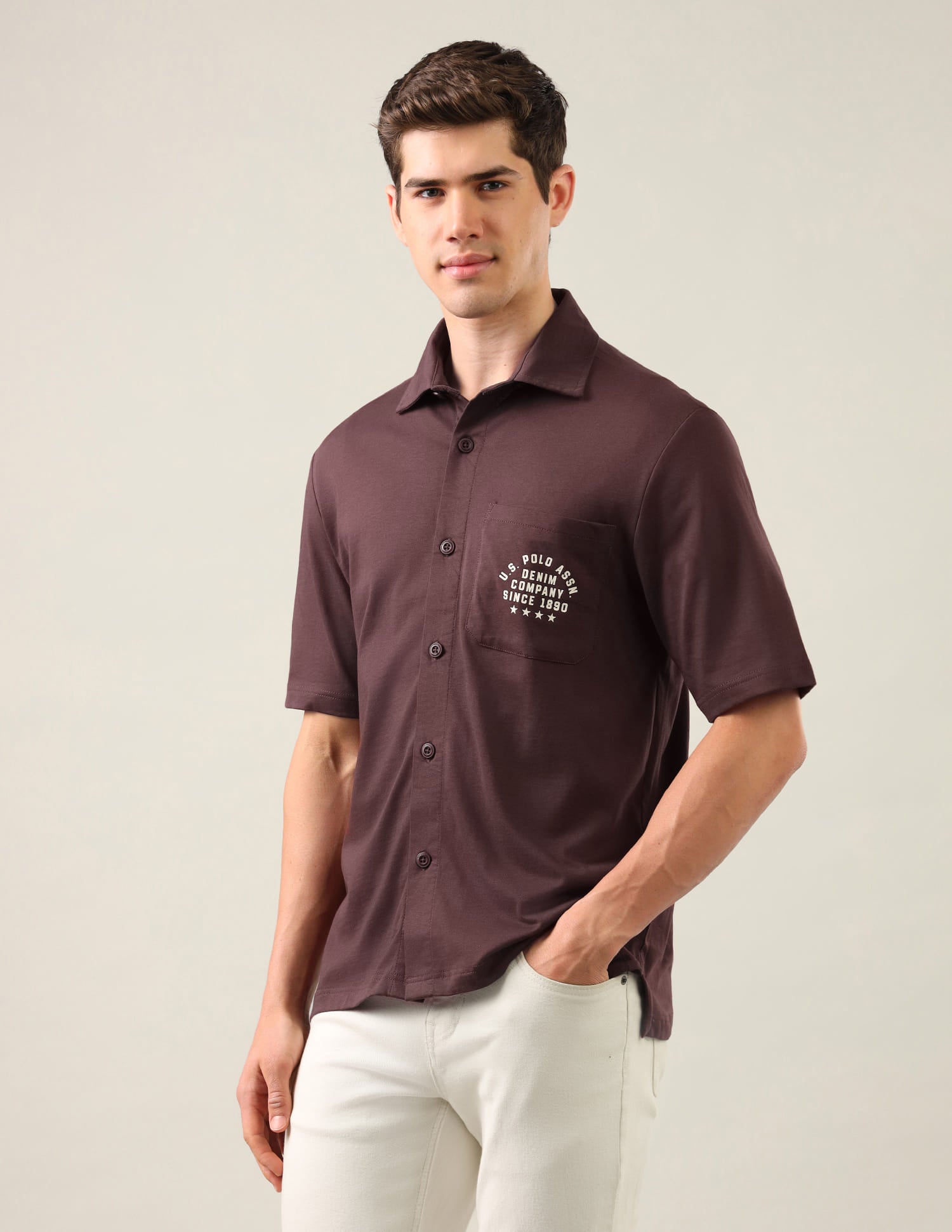 Typographic Brand Printed Knitted Shirt Red - U.S. Polo Assn. India | Large