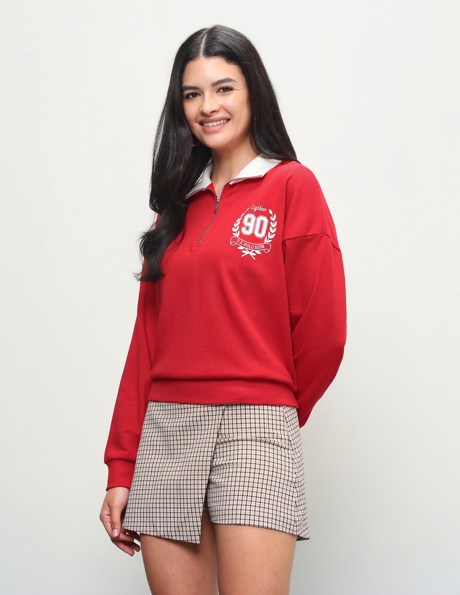 Solid Oversized Fit Zipper Sweatshirt Red - U.S. Polo Assn. India | Large