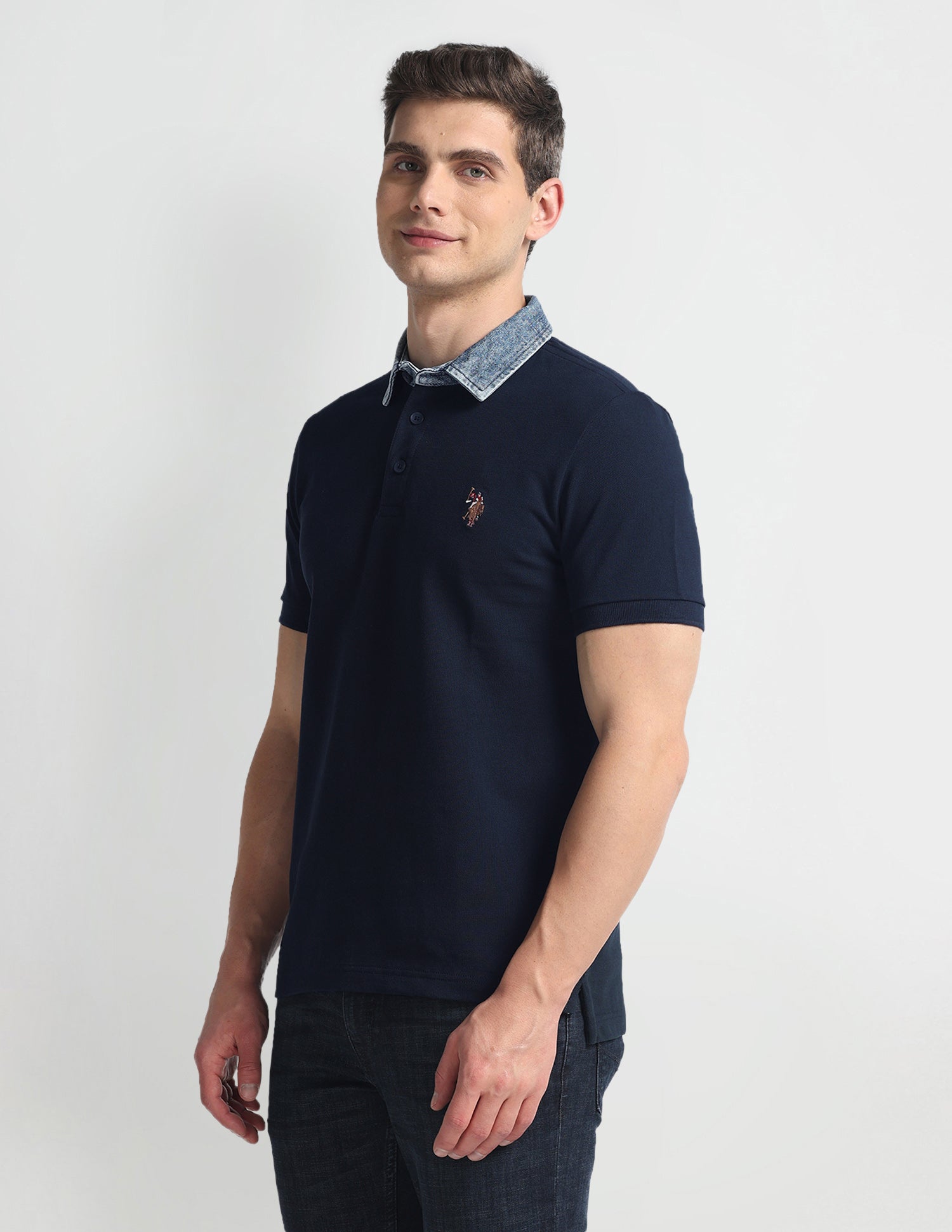 Solid Denim Collar Polo Shirt Blue - U.S. Polo Assn. India | Large
