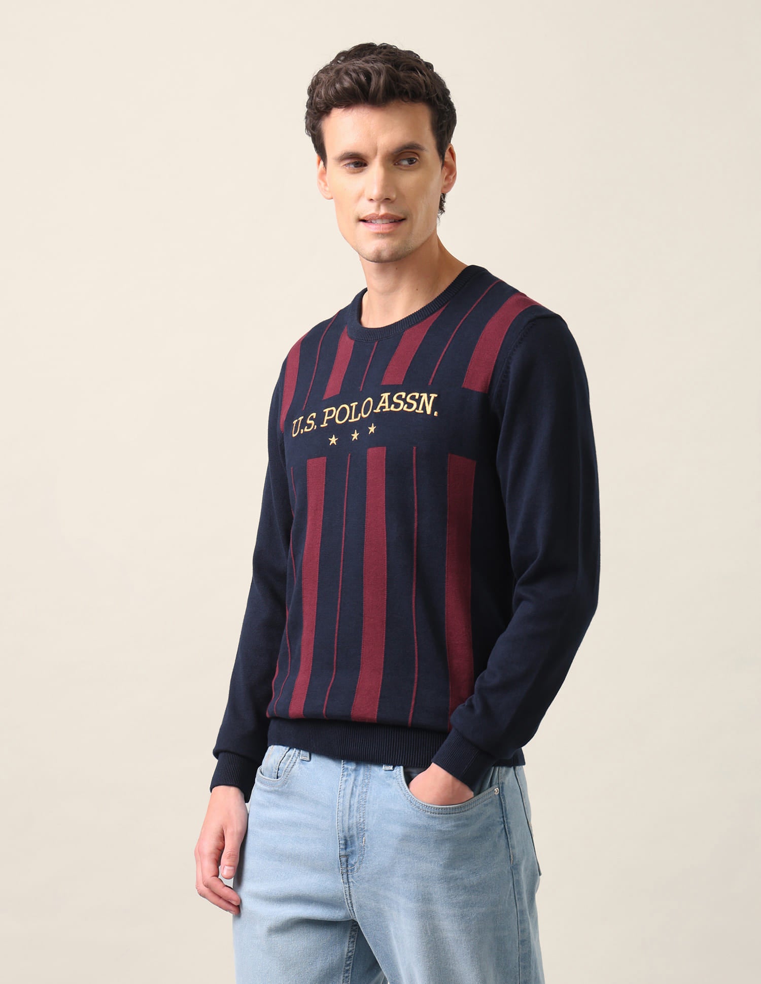 Regular Fit Striped Sweater Navy - U.S. Polo Assn. India | Large