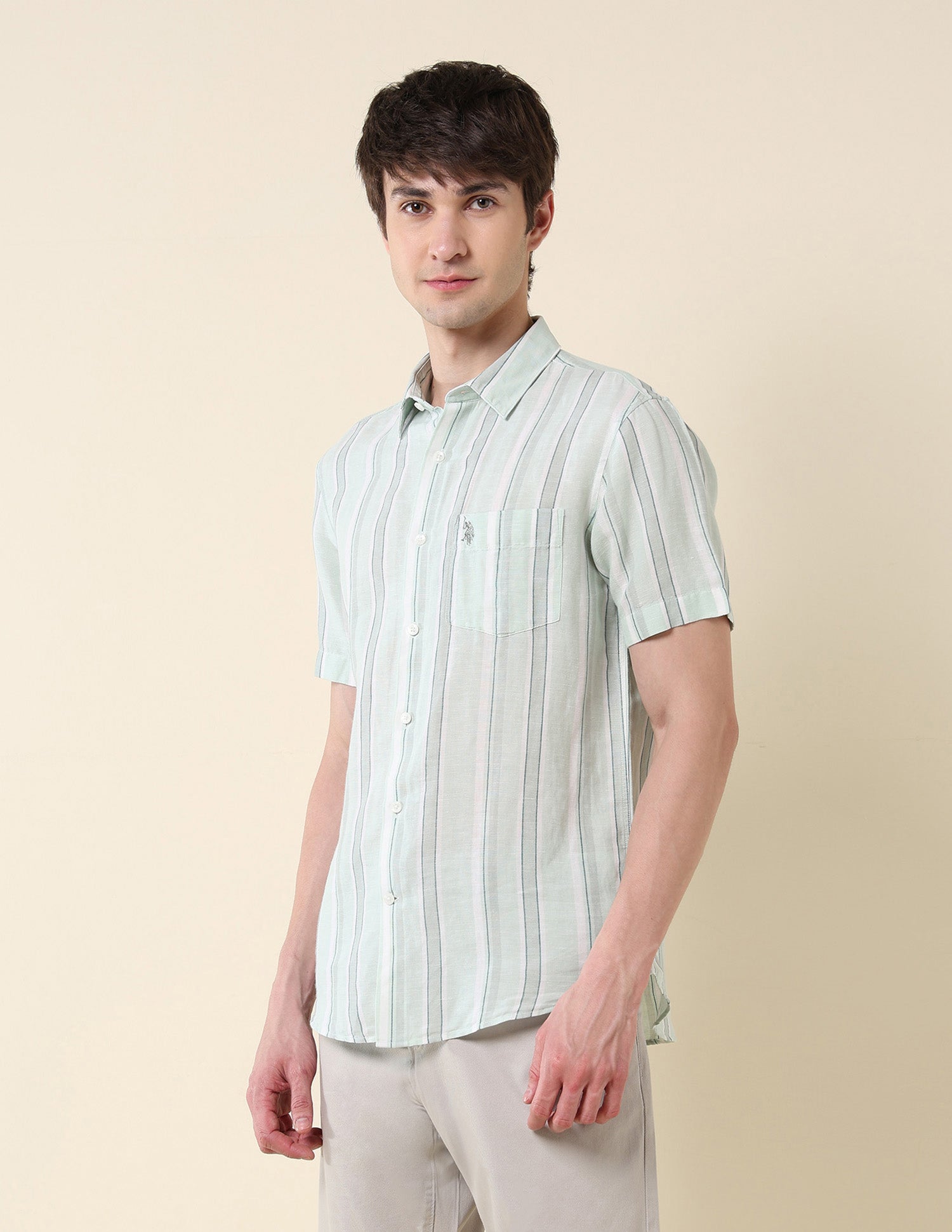 Vertical Striped Tailored Fit Shirt Green - U.S. Polo Assn. India | Large