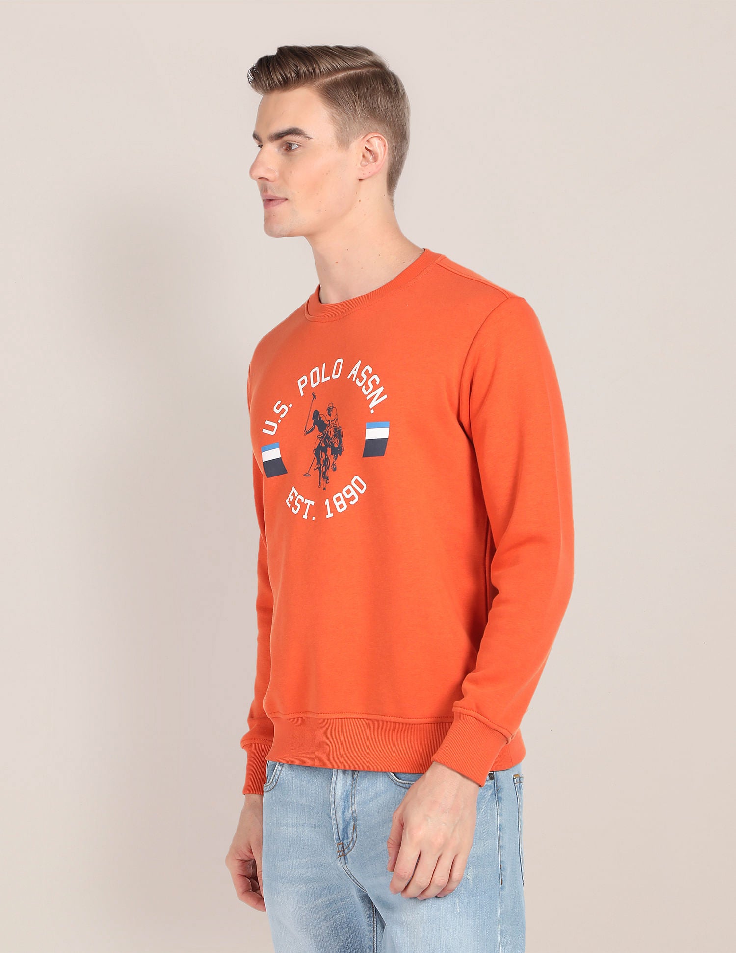 Crew Neck Brand Print Sweatshirt Rust - U.S. Polo Assn. India | Large