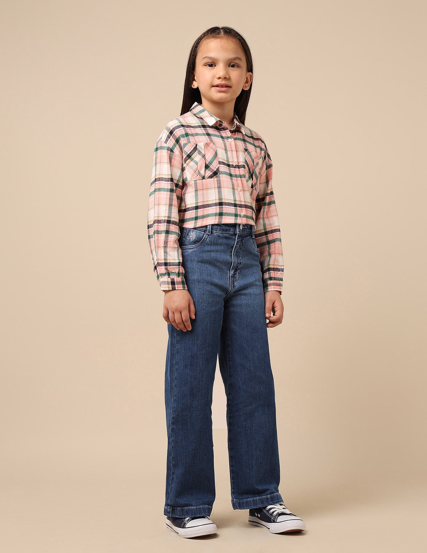 Girls Dyed Wide Leg Fit Jeans Blue - U.S. POLO ASSN. | Large