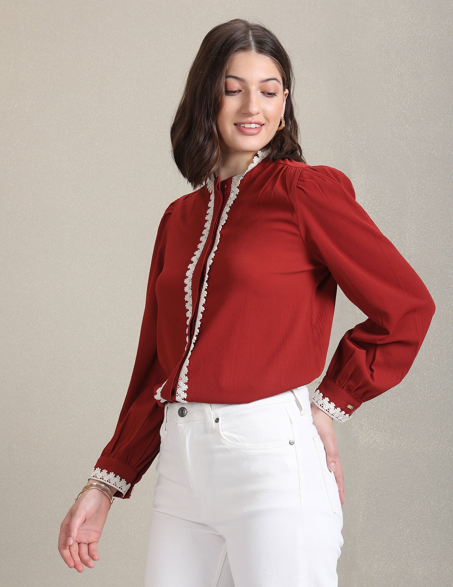 Round Neck Lace Trim Top Rust - U.S. POLO ASSN. | Large