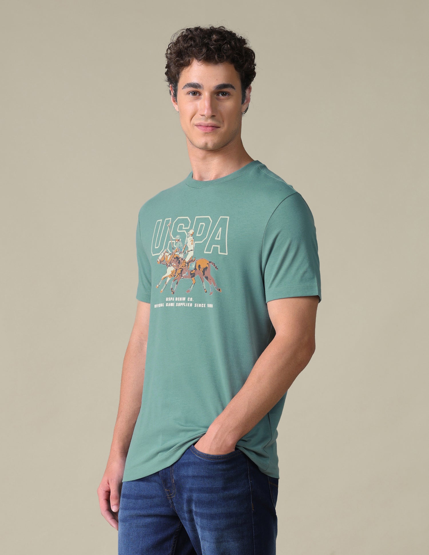 Slim Fit Graphic Brand Printed T-Shirt Green - U.S. Polo Assn. India | Large