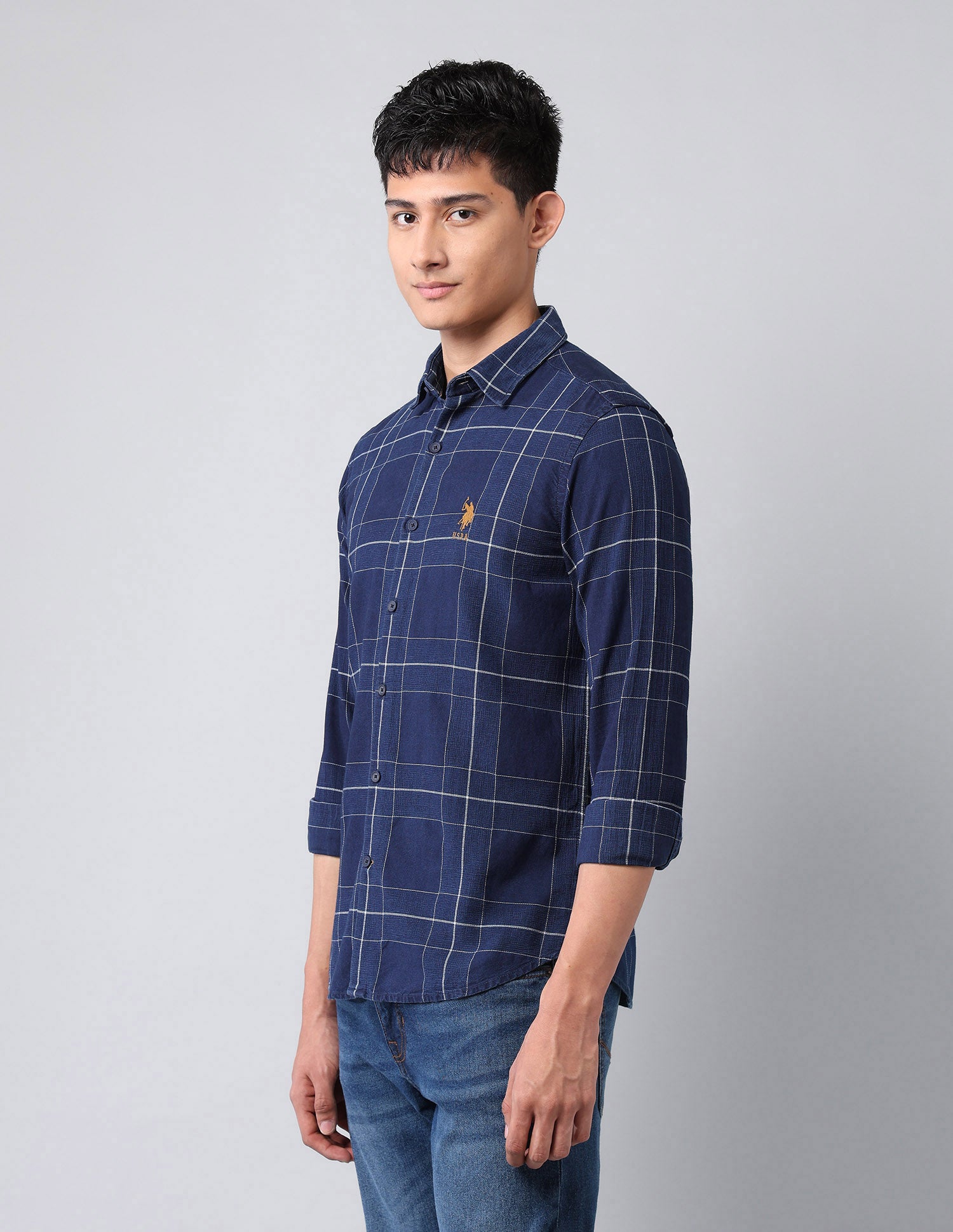 Grid Tattersall Checked Dobby Shirt Indigo - U.S. Polo Assn. India | Large