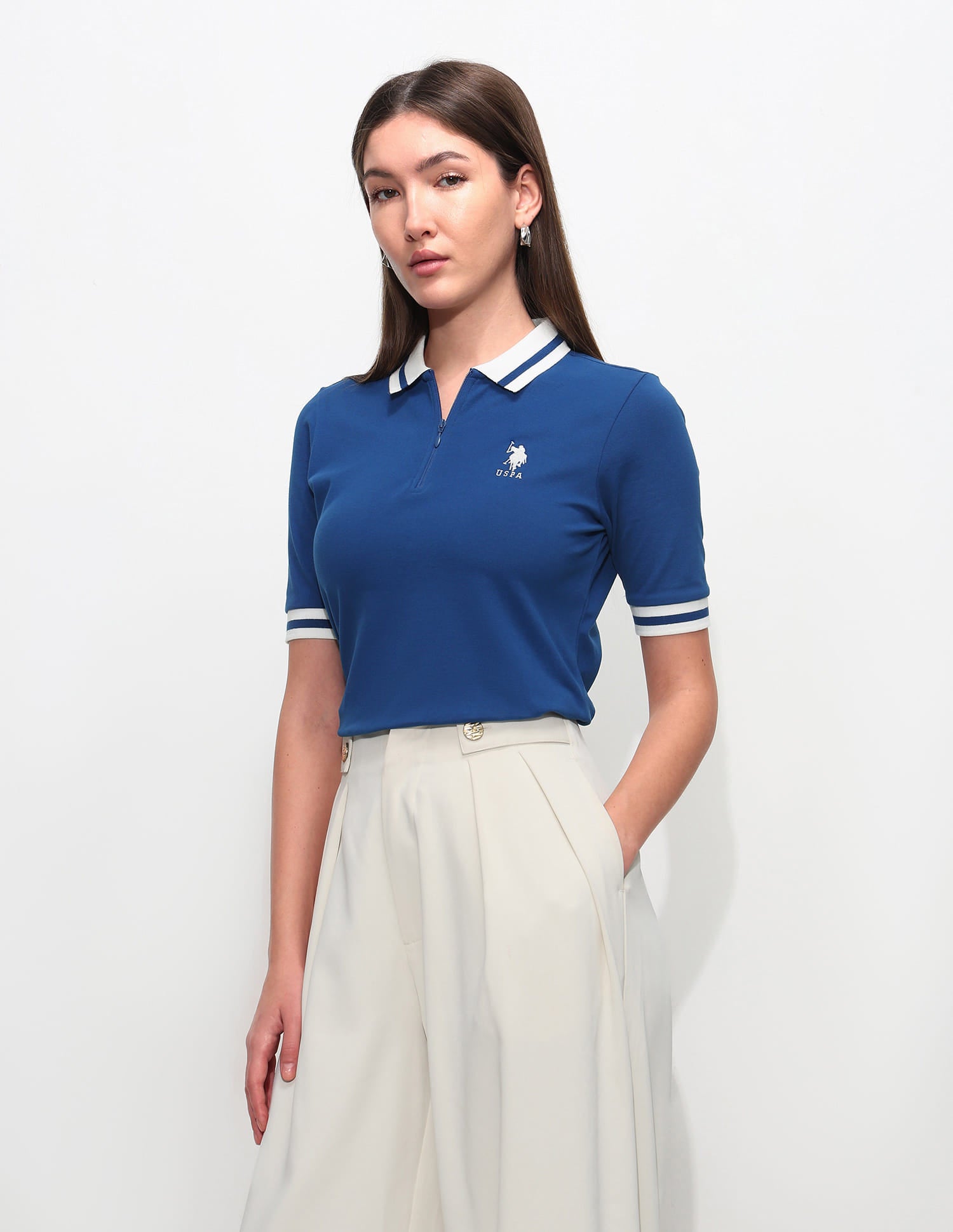 Regular Fit Solid Polo Shirt Blue - U.S. Polo Assn. India | Large