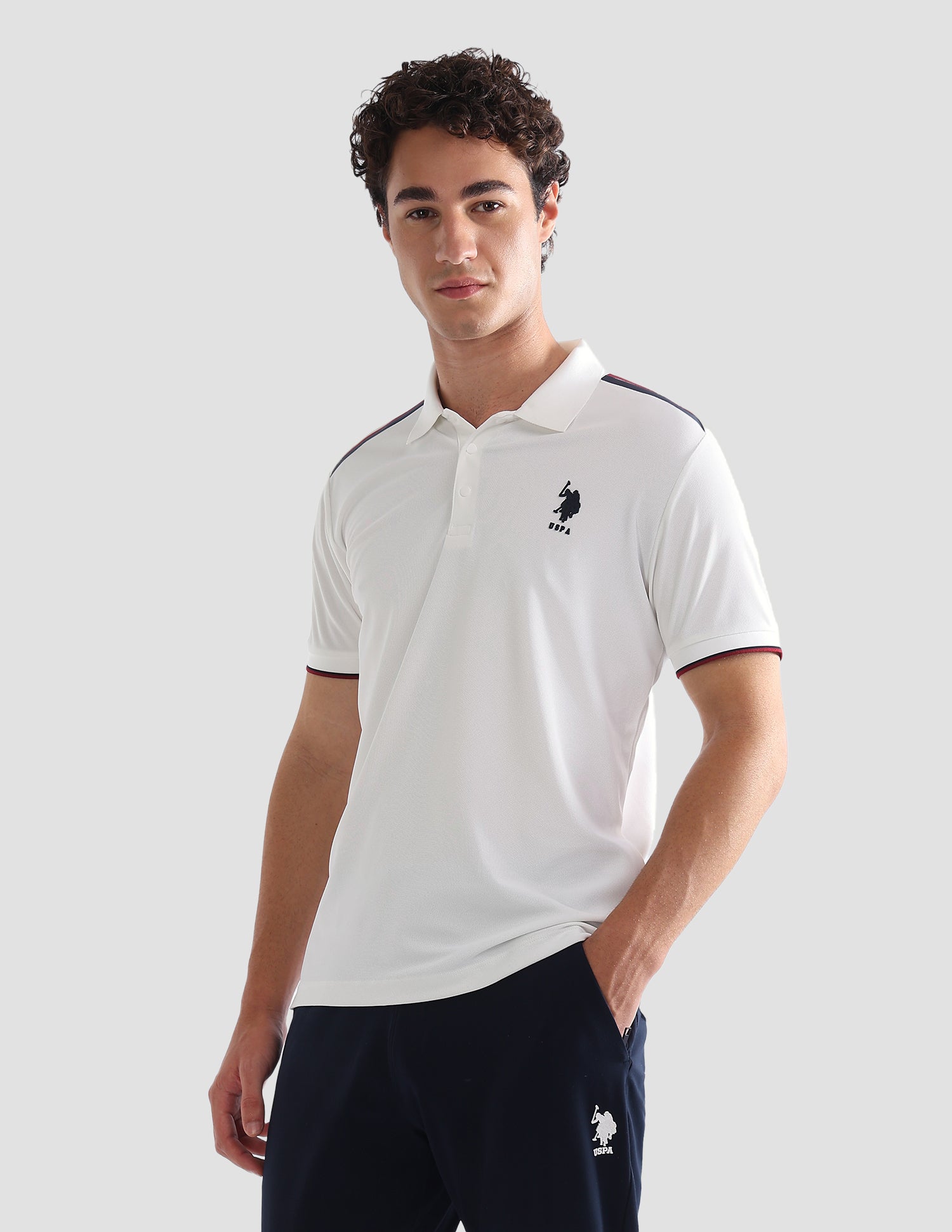 Solid Slim Fit Active Polo Shirt Off White - U.S. Polo Assn. India | Large