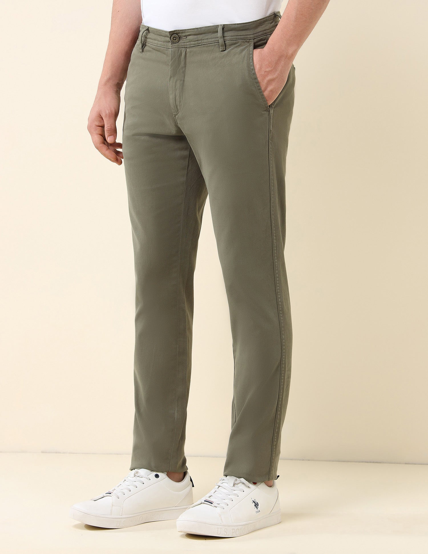 Austin Slim Fit Twill Trousers Olive - U.S. Polo Assn. India | Large