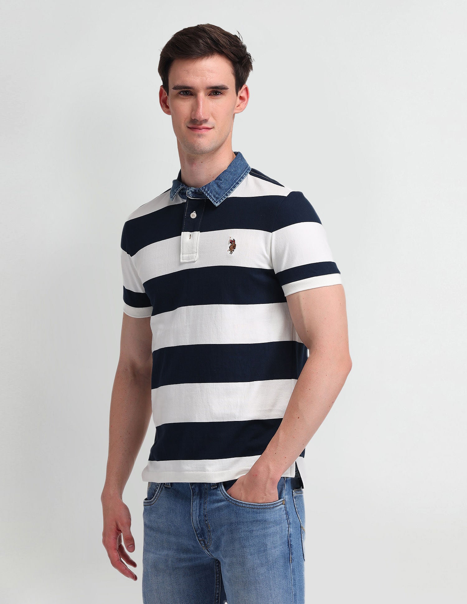 Horizontal Striped Slim Fit Polo Shirt Navy - U.S. POLO ASSN. | Large