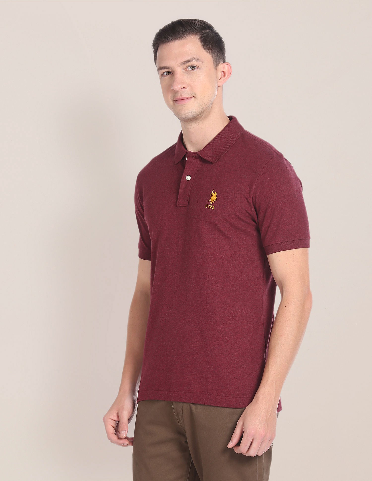 Embroidered Logo Heathered Polo Shirt Maroon - U.S. Polo Assn. India | Large