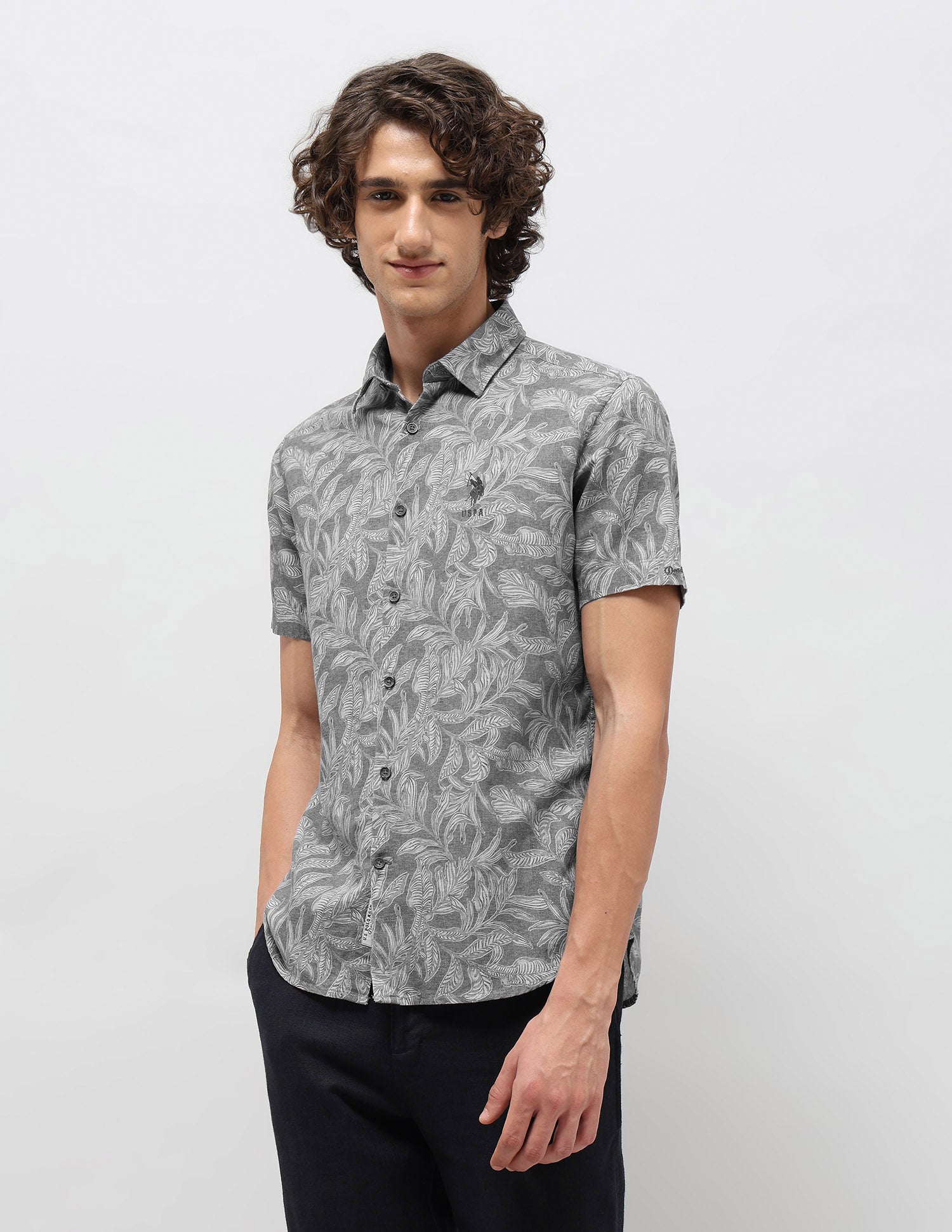 Tropical Printed Slim Fit Shirt Grey - U.S. POLO ASSN. | Large