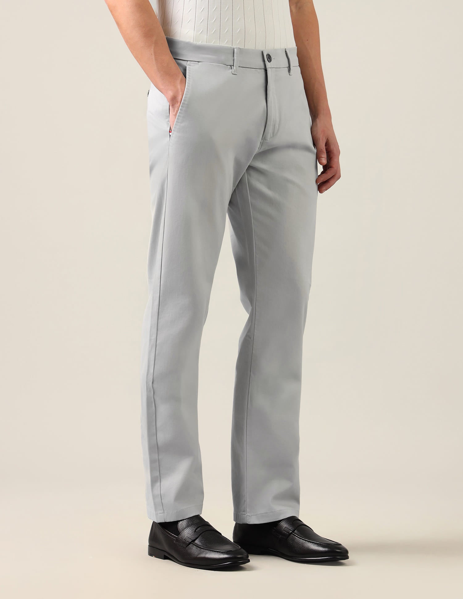 Riley Straight Fit Twill Trousers Grey - U.S. Polo Assn. India | Large