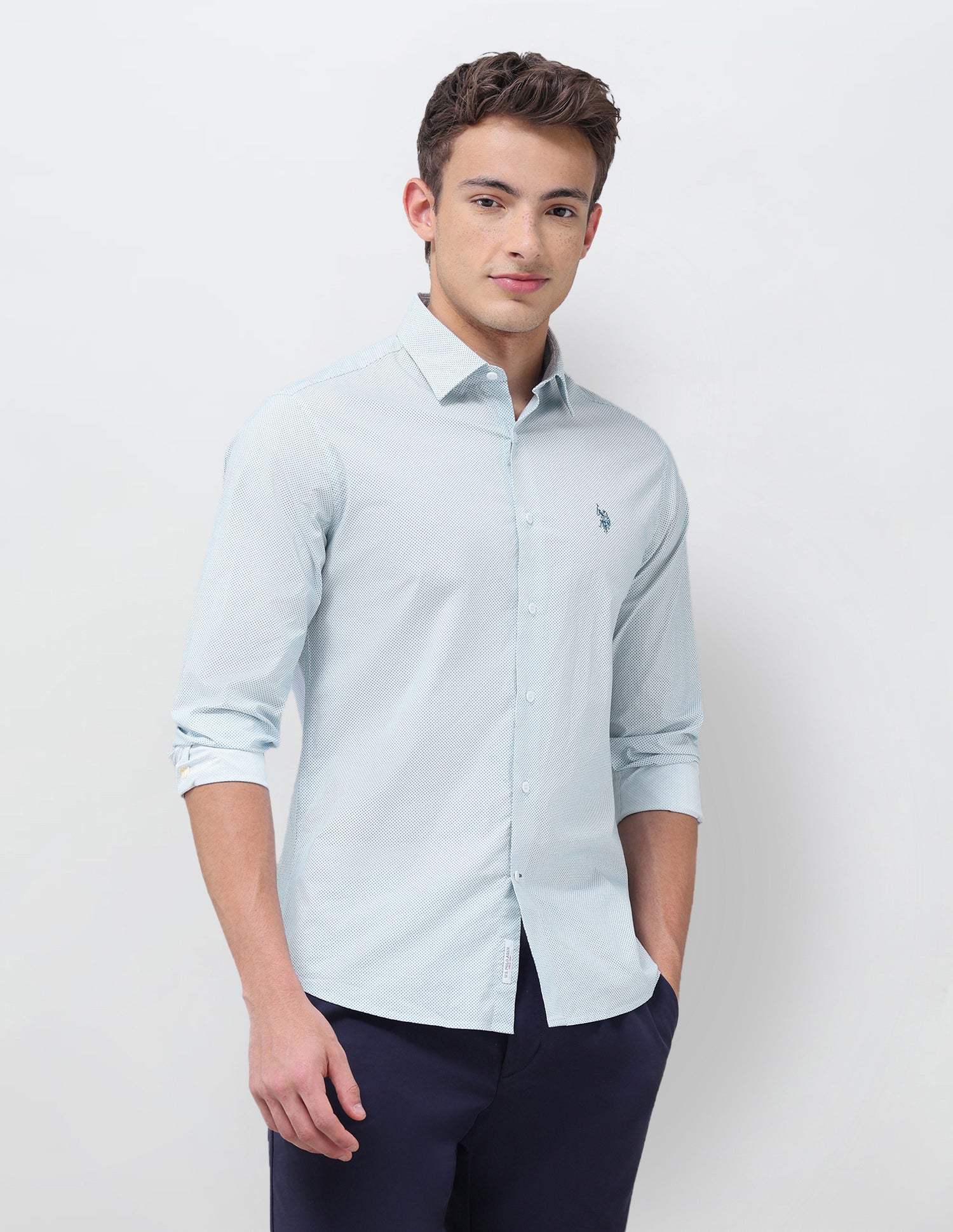 Geometric Printed Regular Fit Shirt Teal - U.S. Polo Assn. India | Large