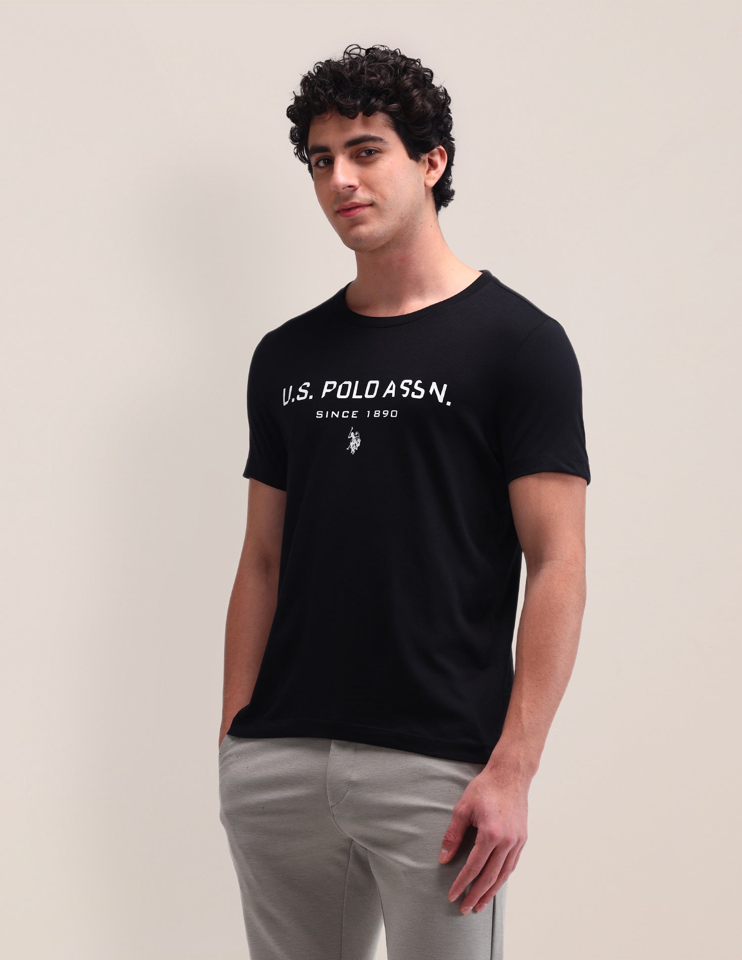 Brand Printed Cotton T-Shirt Black - U.S. Polo Assn. India | Large