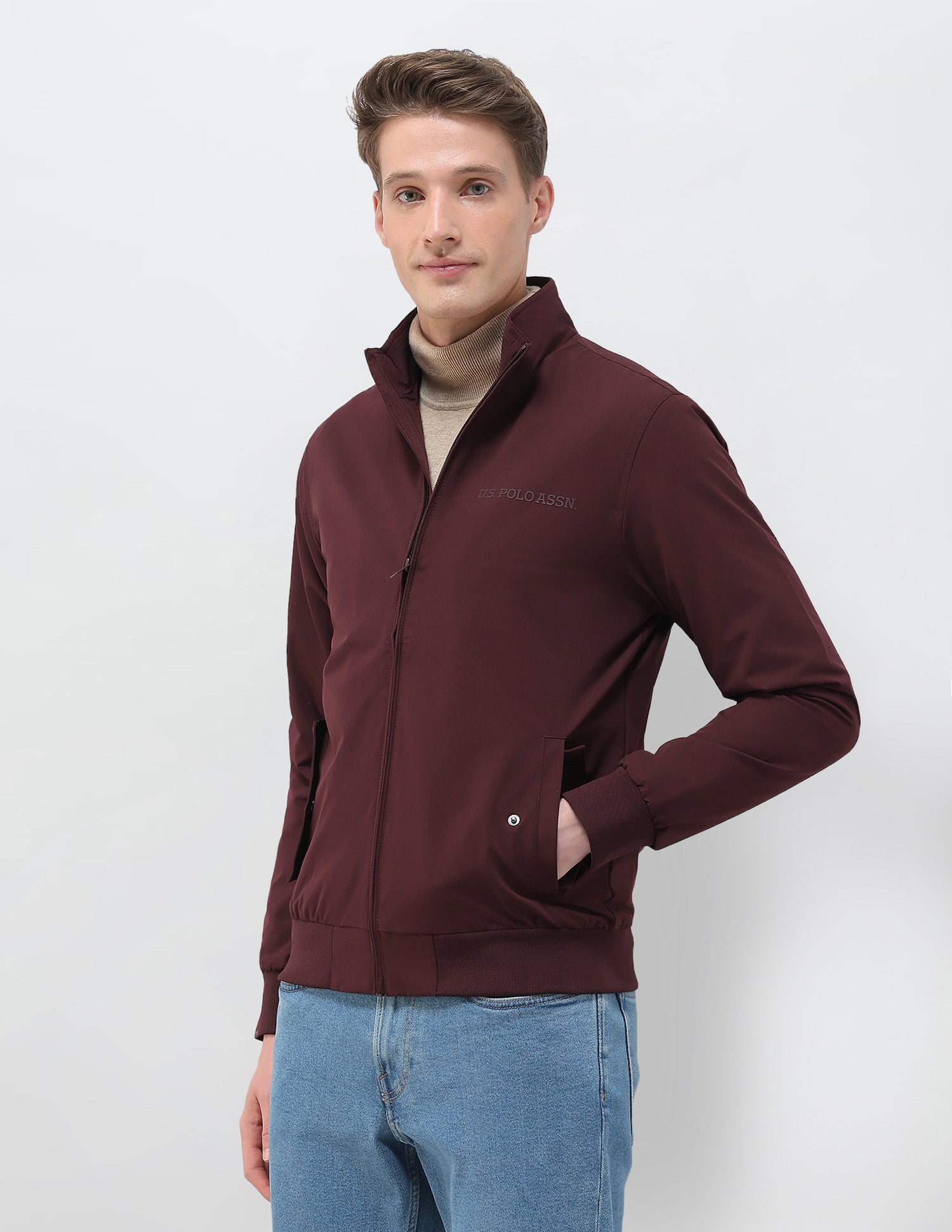 Regular Fit Solid Casual Jacket Wine - U.S. Polo Assn. India | Large