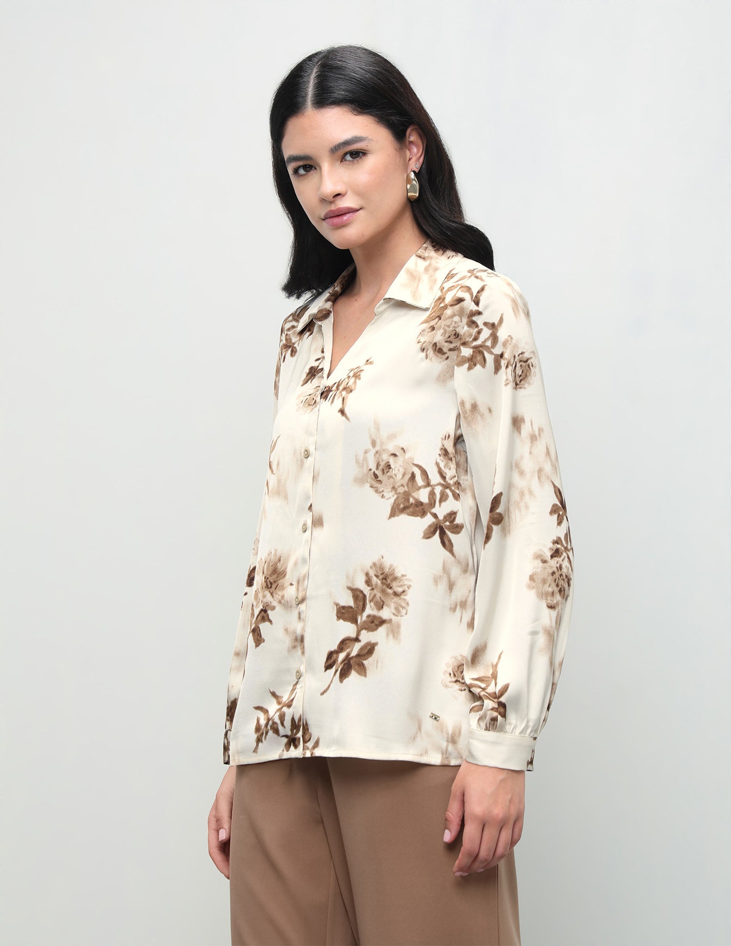 Floral Printed Relaxed Fit Shirt Dark Brown - U.S. Polo Assn. India | Large