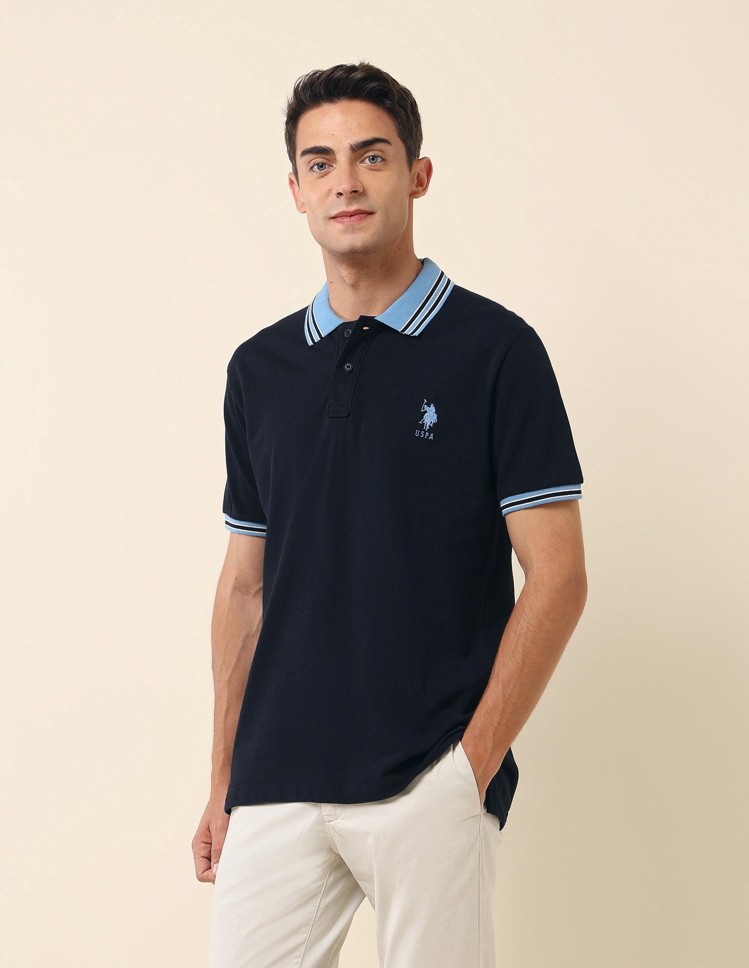 Pure Cotton Slim Fit Polo Shirt Navy - U.S. Polo Assn. India | Large