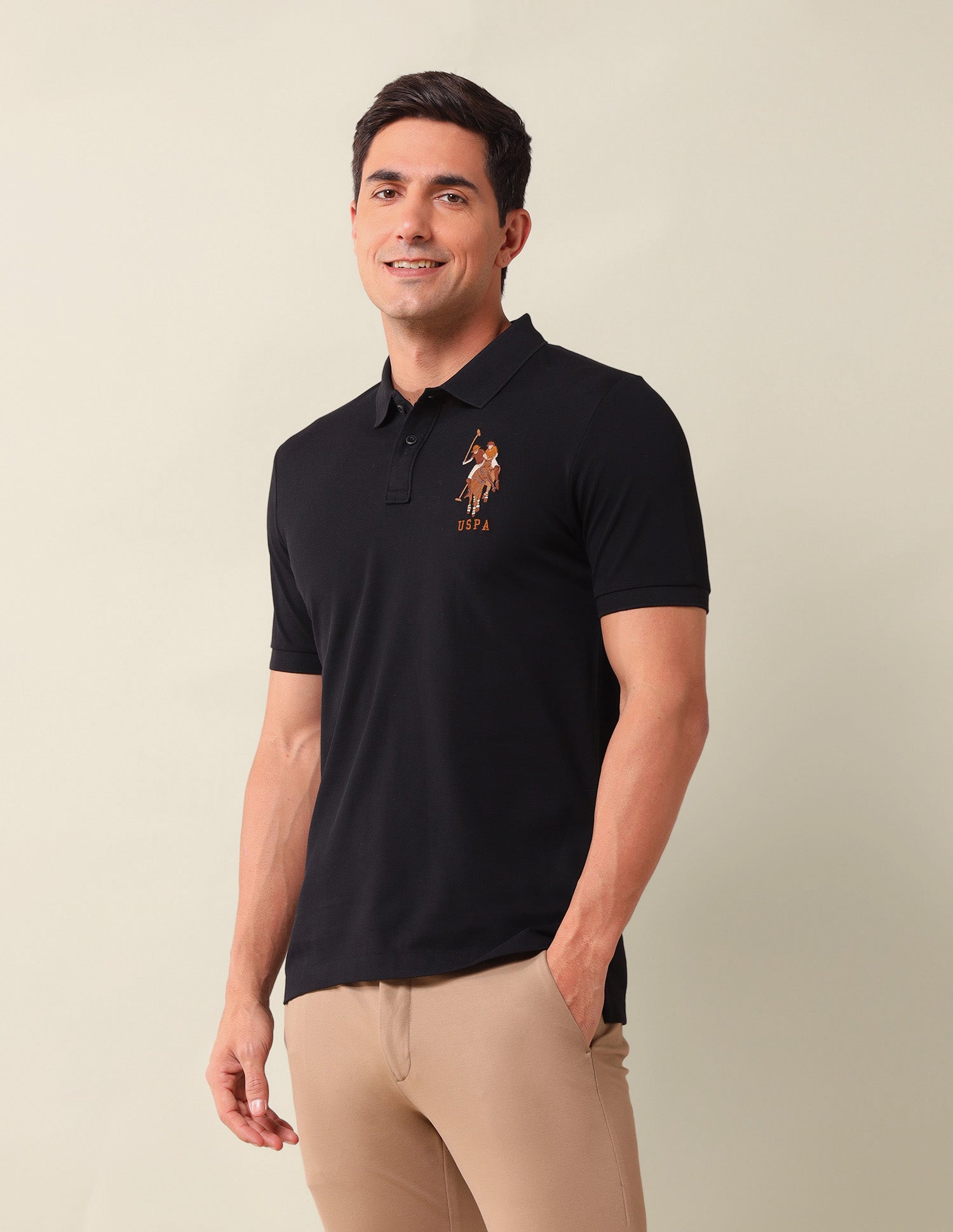 Brand Printed Slim Fit Polo Shirt Black - U.S. Polo Assn. India | Large