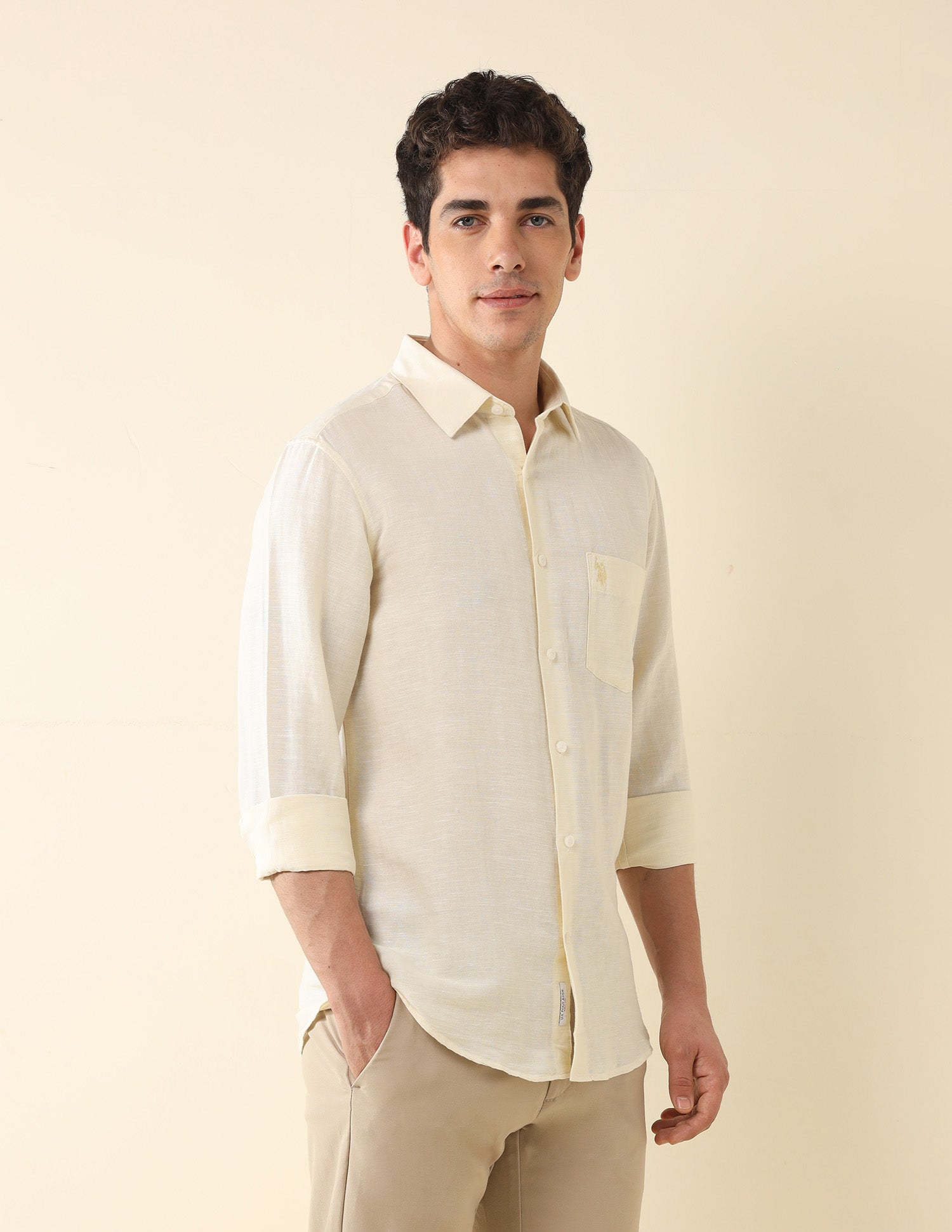 Tailored Fit Solid Shirt Cream - U.S. Polo Assn. India | Large