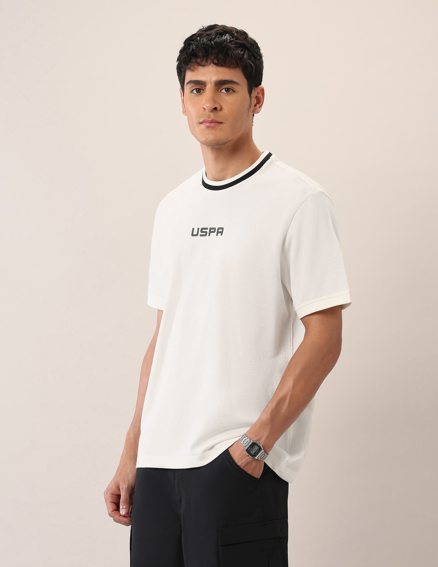 Relaxed Fit Pure Cotton T-Shirt Ivory - U.S. Polo Assn. India | Large