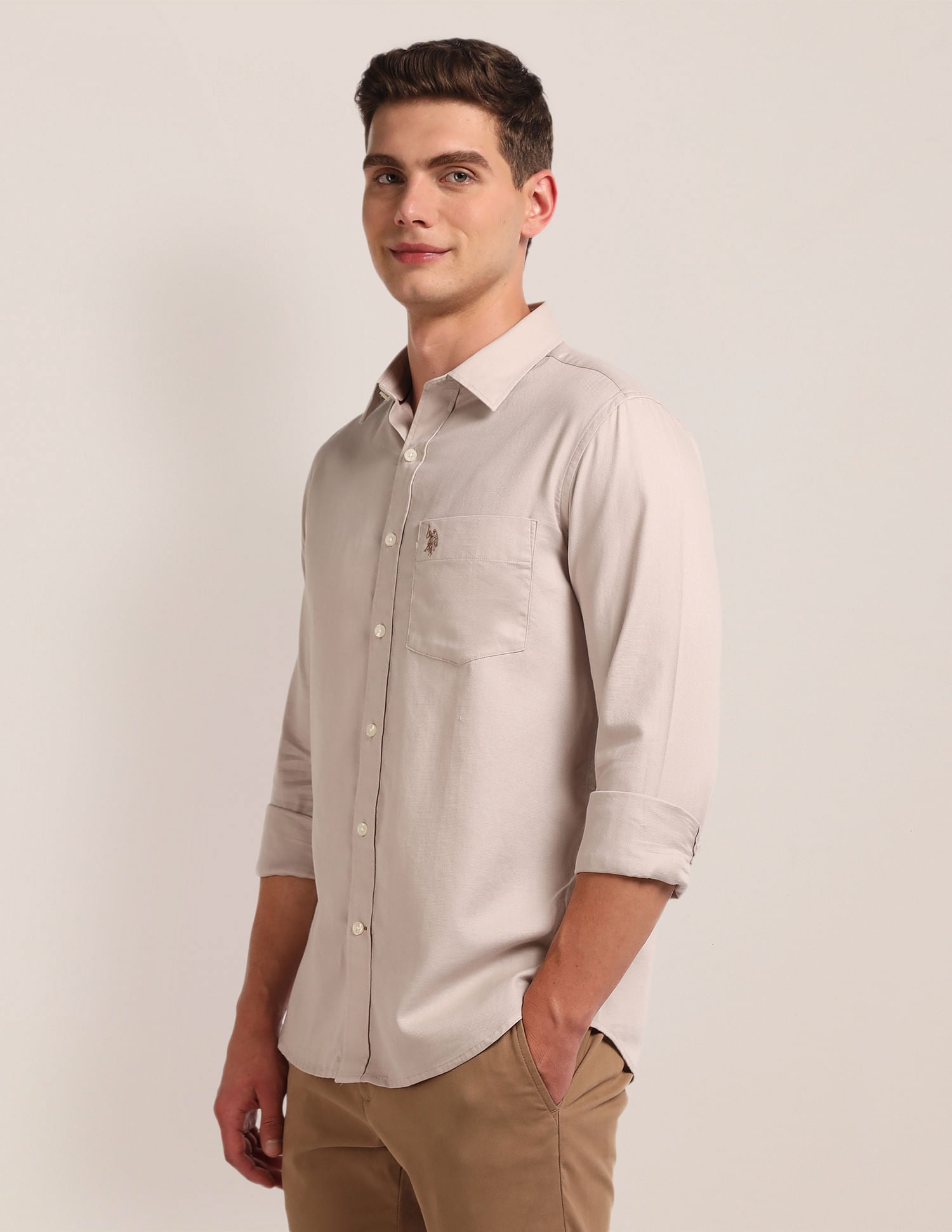 Regular Fit Dobby Shirt Beige - U.S. Polo Assn. India | Large