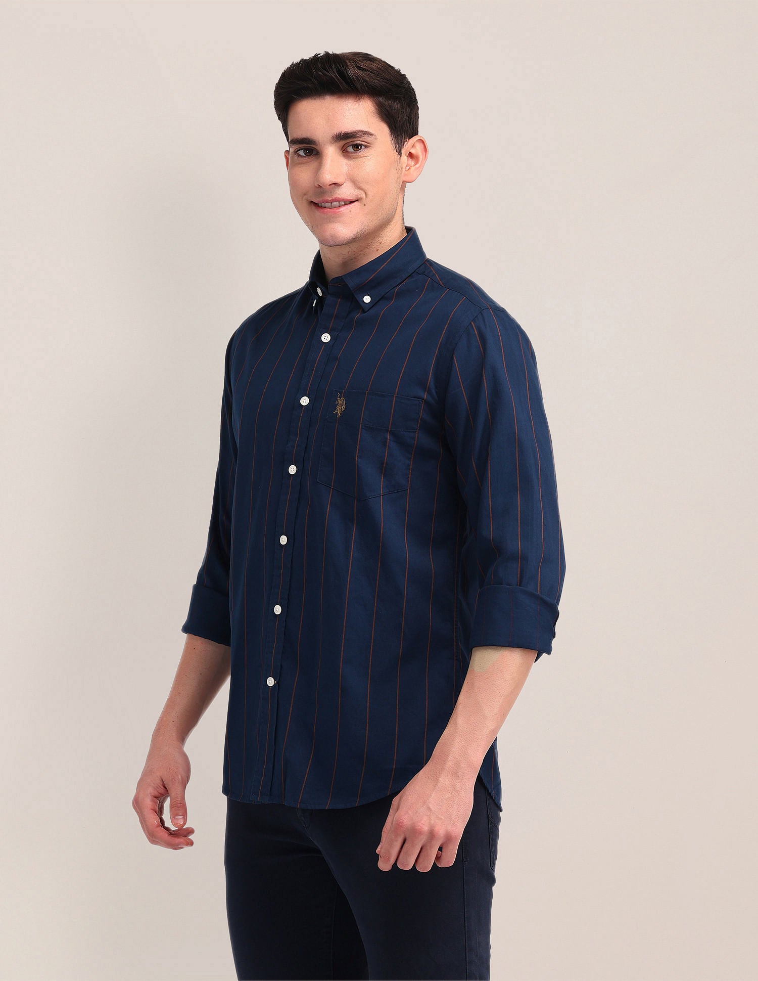 Tailored Fit Twill Striped Shirt Navy - U.S. POLO ASSN. | Large