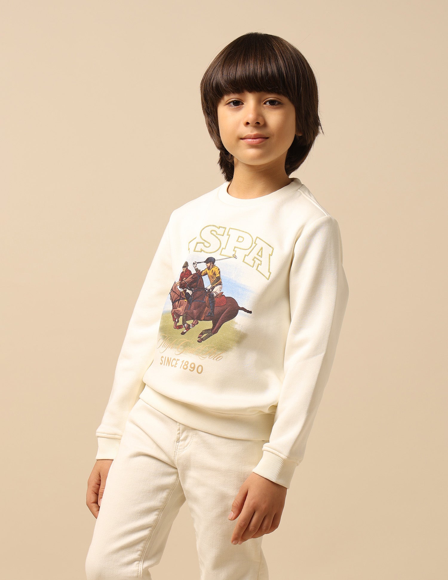 Boys Brand Printed Regular Fit Sweatshirt Off White - U.S. POLO ASSN. | Large