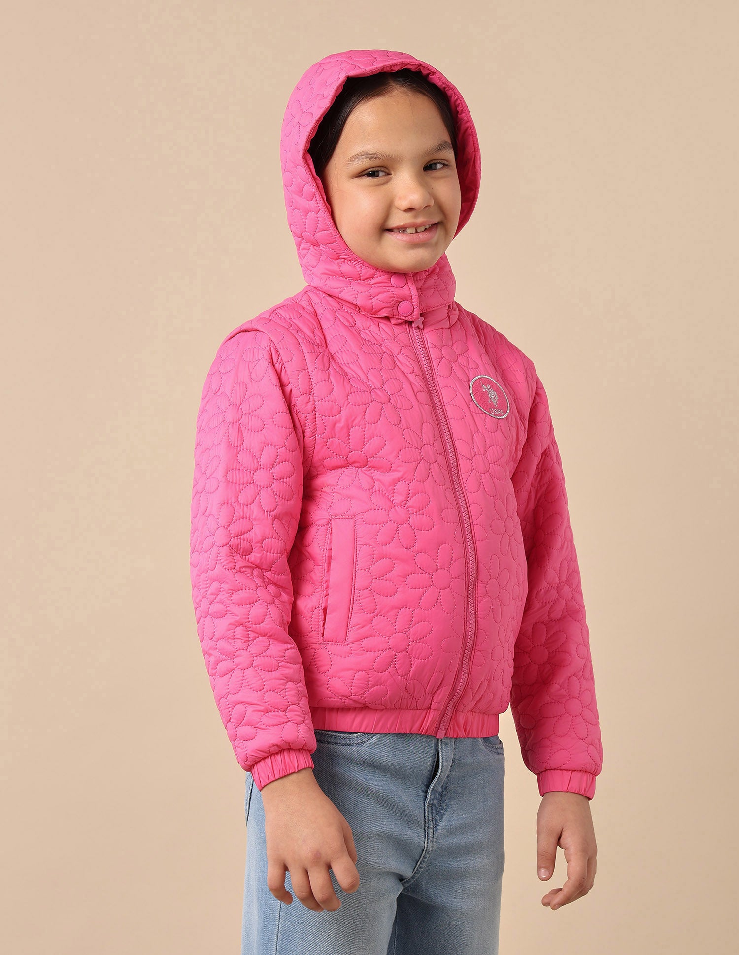 Girls Detachable Hood And Sleeve Jacket Pink - U.S. POLO ASSN. | Large