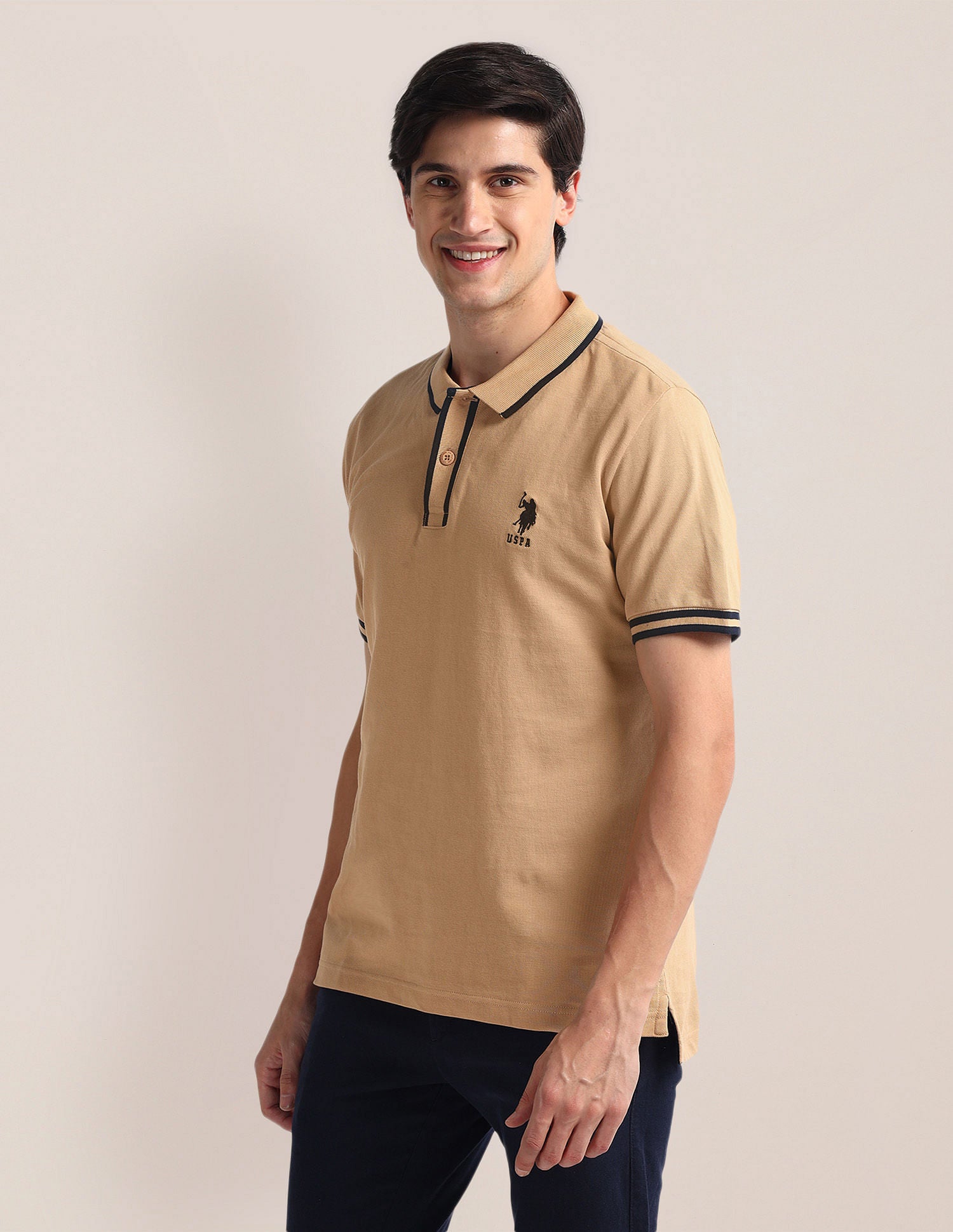 Slim Fit Logo Polo Shirt Beige - U.S. Polo Assn. India | Large