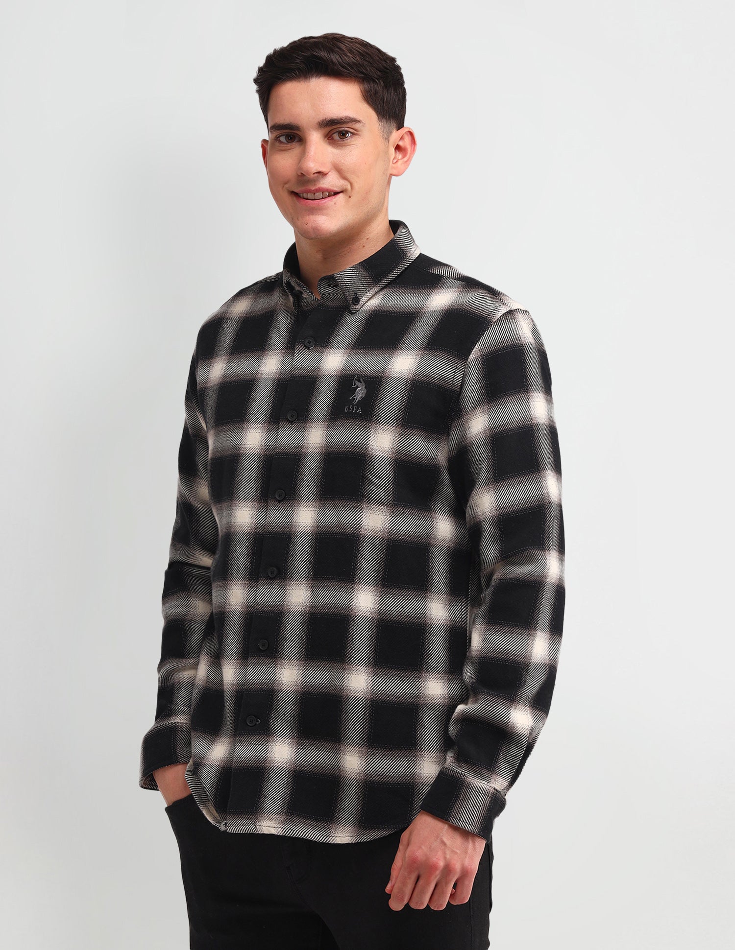 Dupplin Checked Slim Fit Shirt Black - U.S. Polo Assn. India | Large