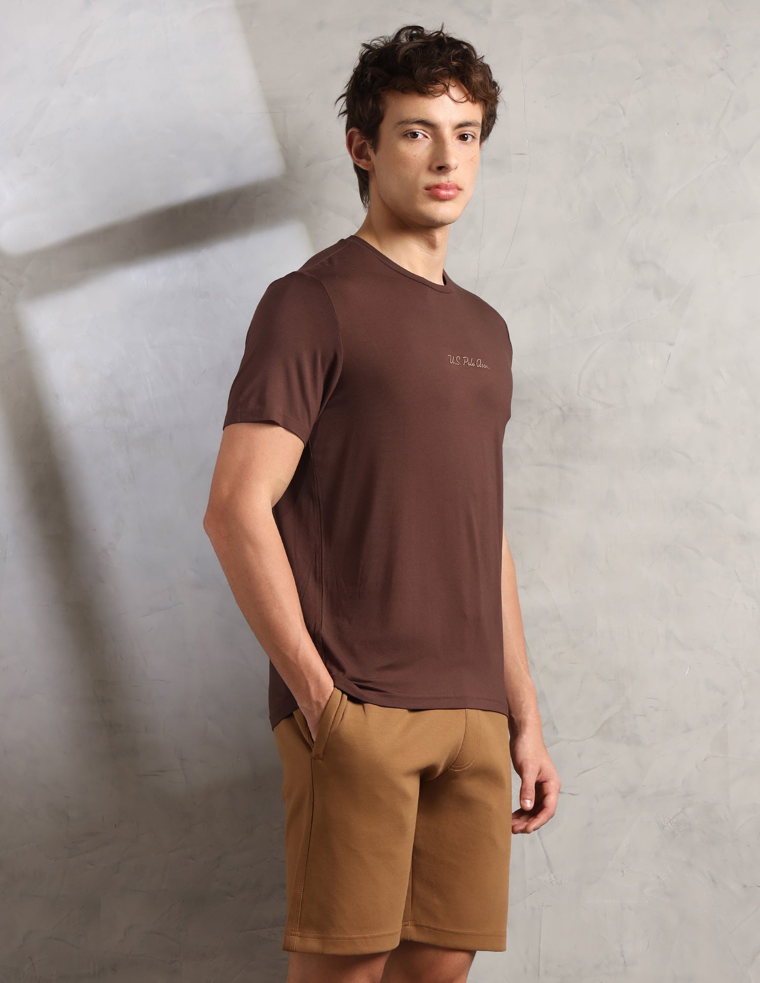 Round Neck Comfort Fit PE007-PL Lounge T-Shirt - Pack Of 1 Shaved Chocolate - U.S. Polo Assn. India | Large