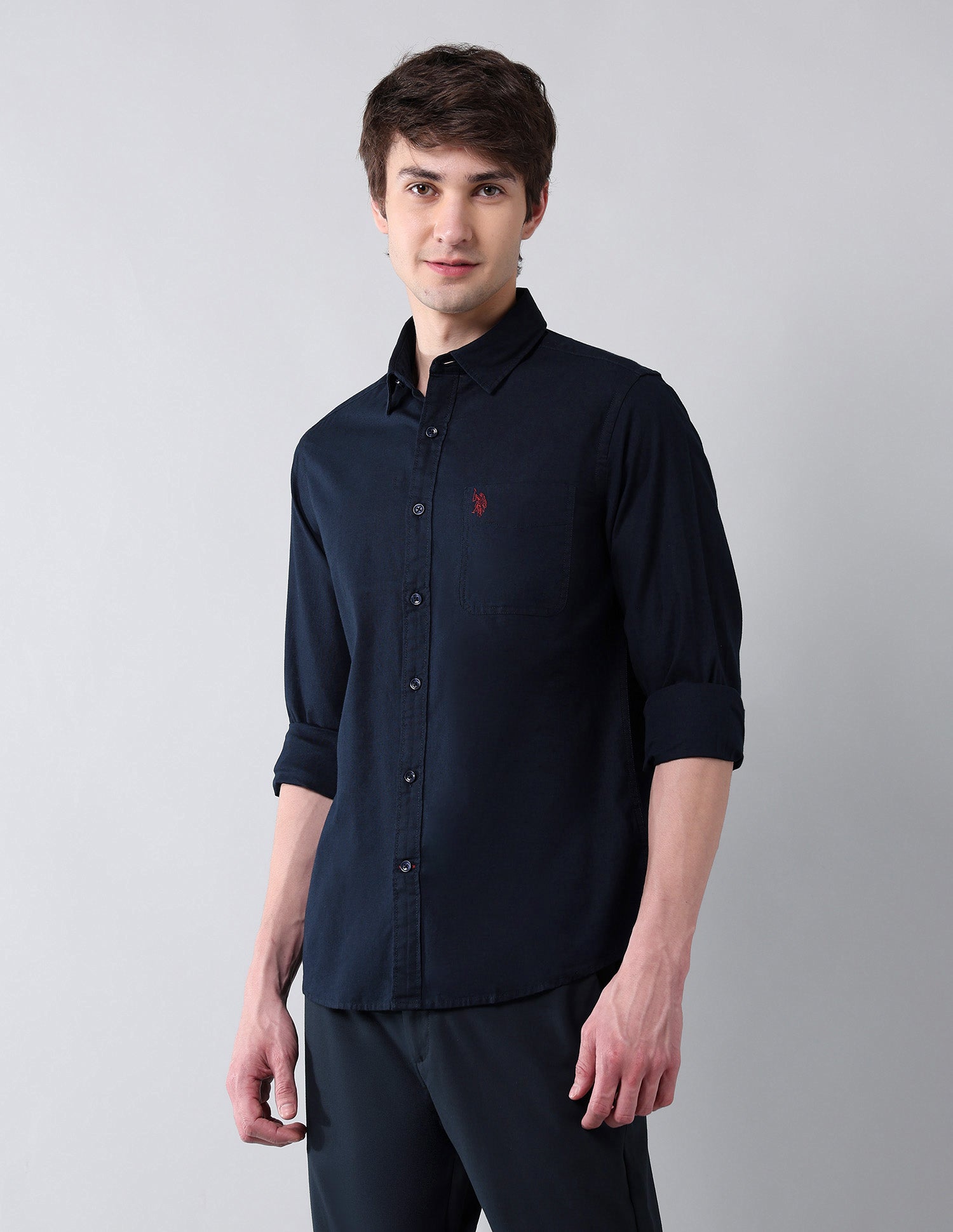 Solid Slim Fit Shirt Navy - U.S. Polo Assn. India | Large