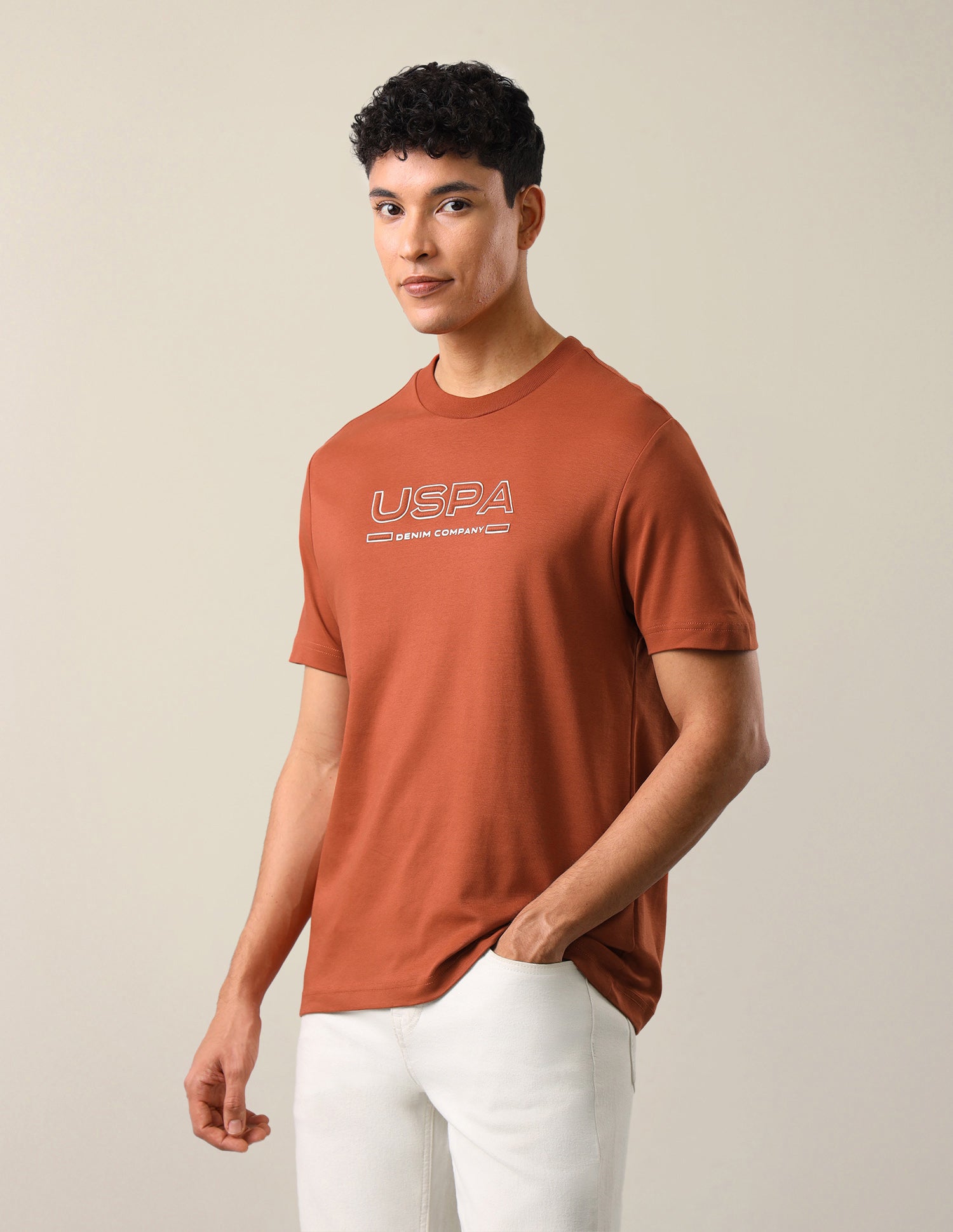 Brand Embossed Slim Fit T-Shirt Dark Orange - U.S. Polo Assn. India | Large