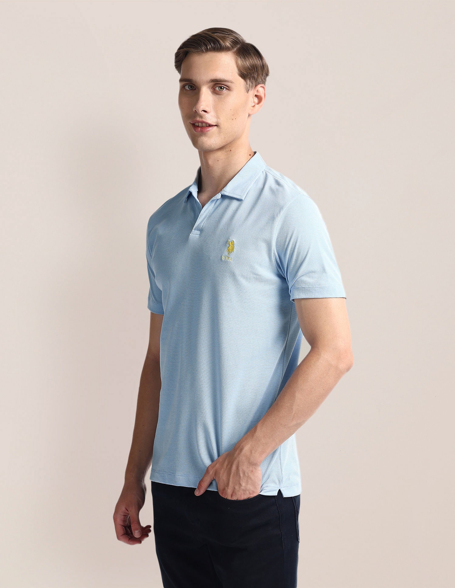 Solid Slim Fit Polo Shirt Blue - U.S. Polo Assn. India | Large