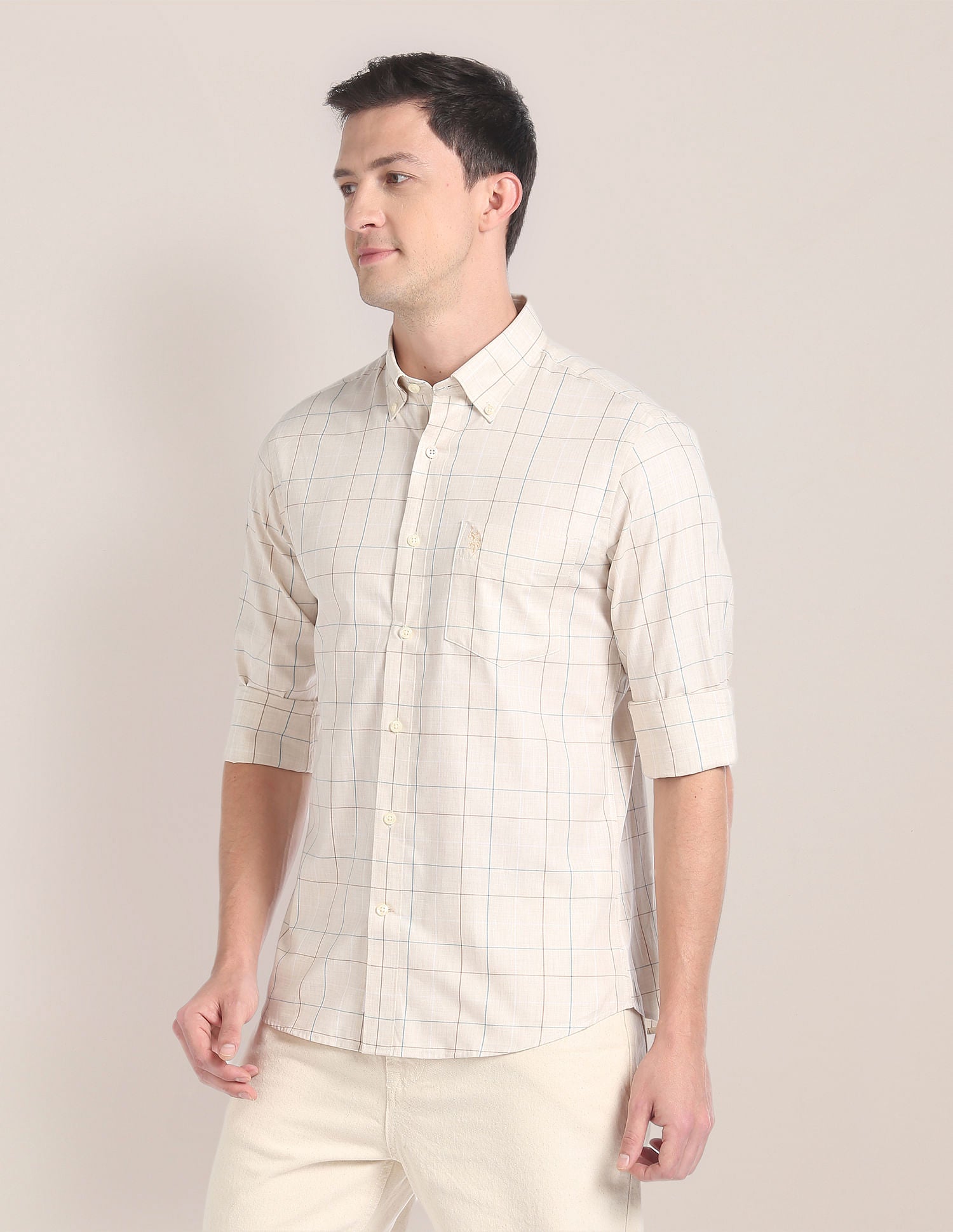 Twill Cotton Shirt Beige - U.S. Polo Assn. India | Large