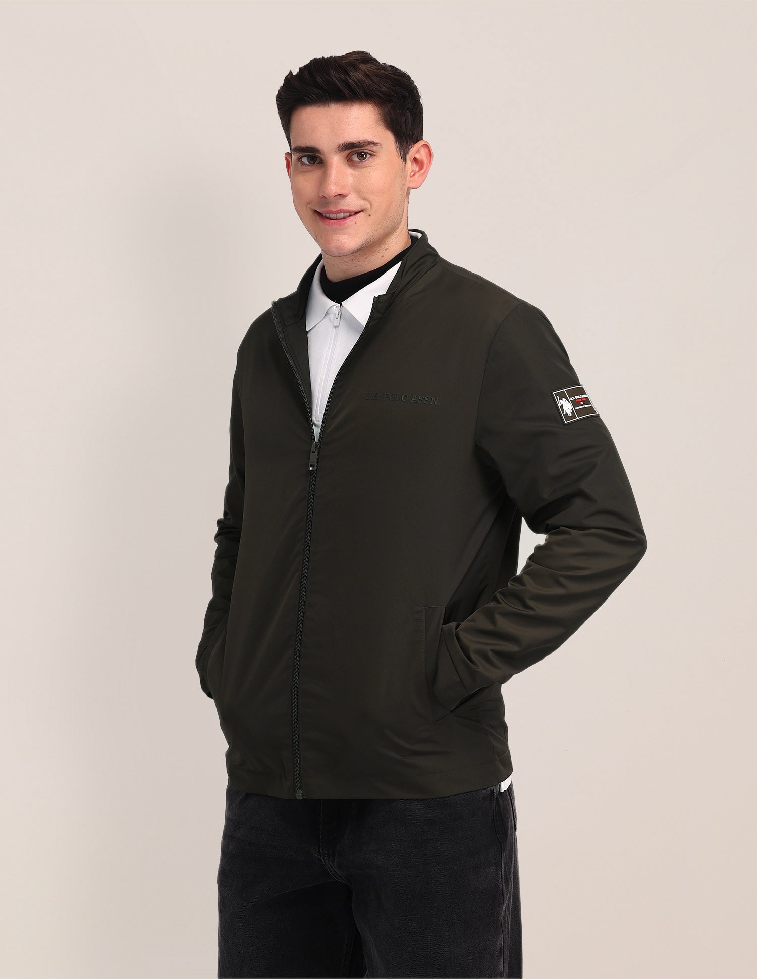 Solid Casual Jacket Olive - U.S. POLO ASSN. | Large