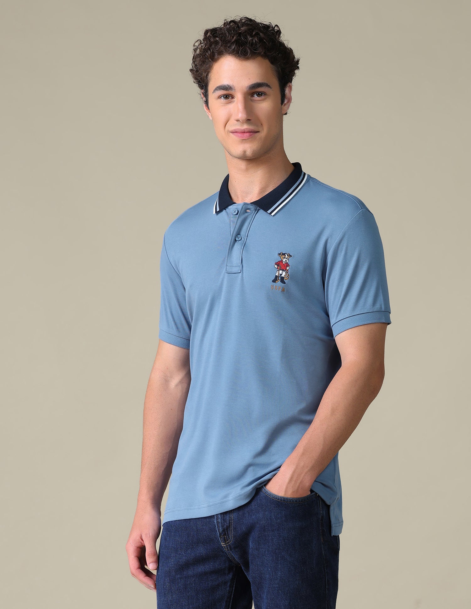 Regular Fit Solid Polo Shirt Blue - U.S. Polo Assn. India | Large