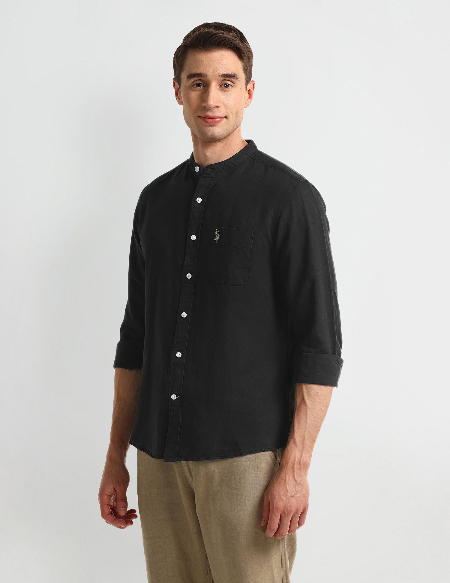 Slim Fit Solid Shirt Black - U.S. Polo Assn. India | Large