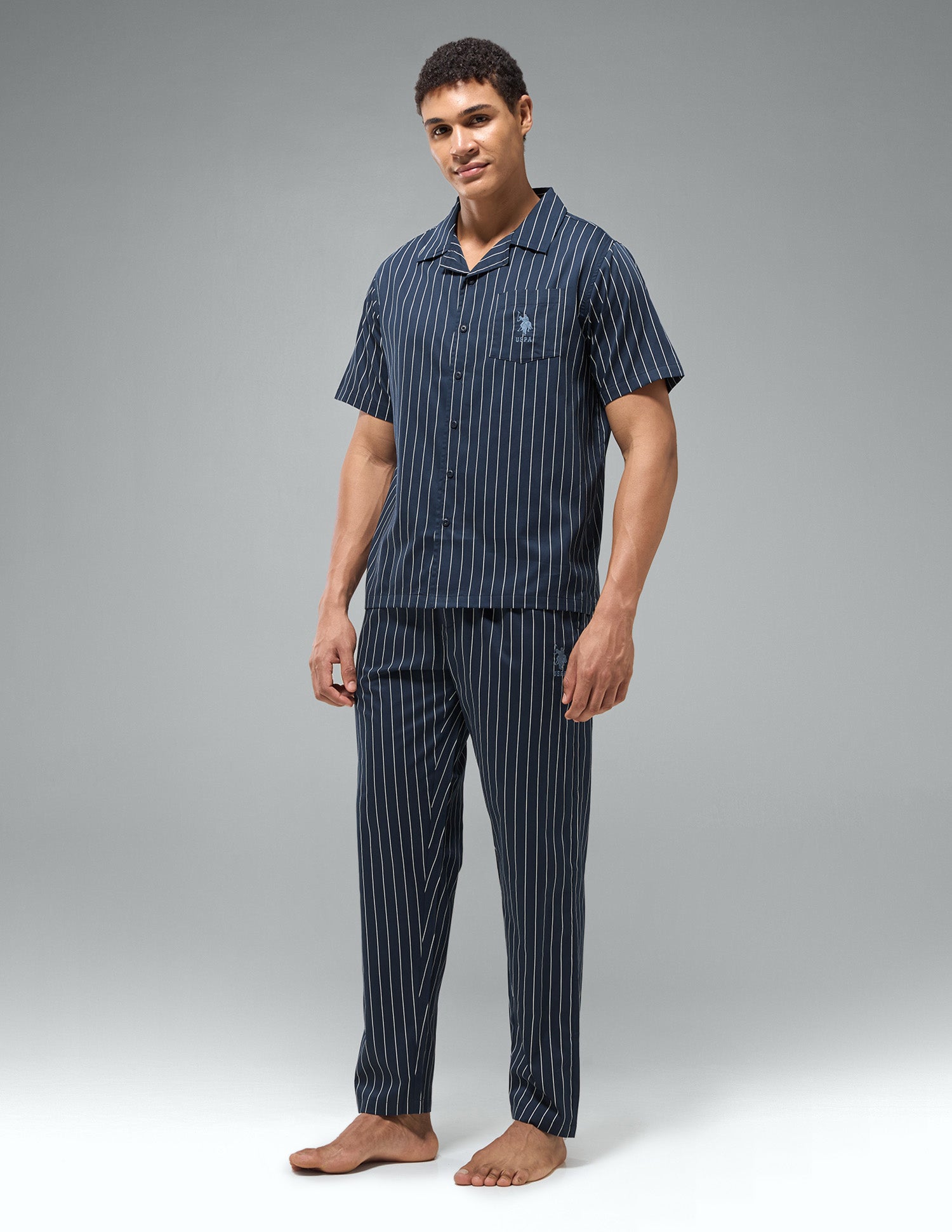 Pure Cotton Striped OESS03 Sleep Set Navy - U.S. Polo Assn. India | Large