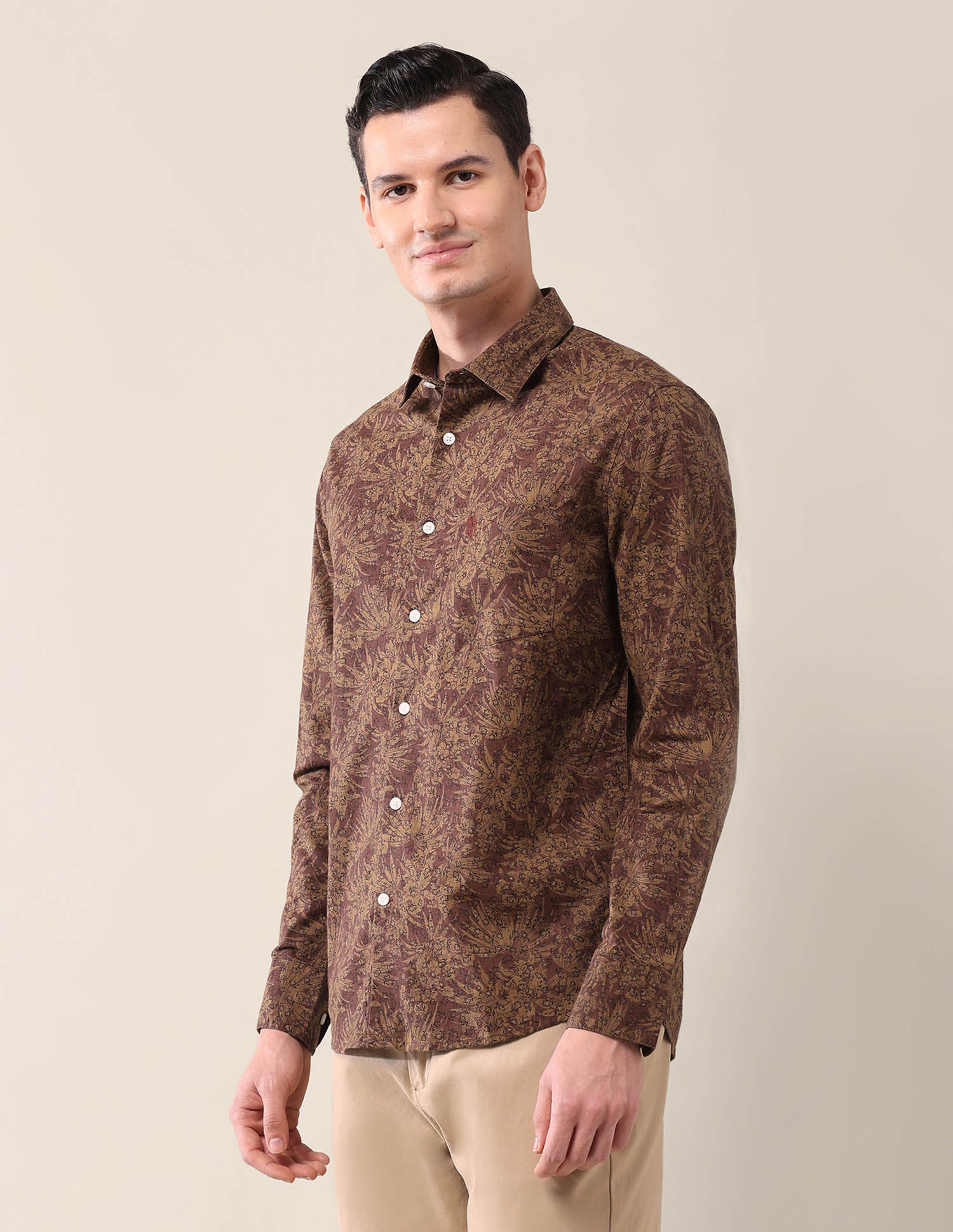 All-Over Printed Tailored Fit Shirt Tan - U.S. Polo Assn. India | Large