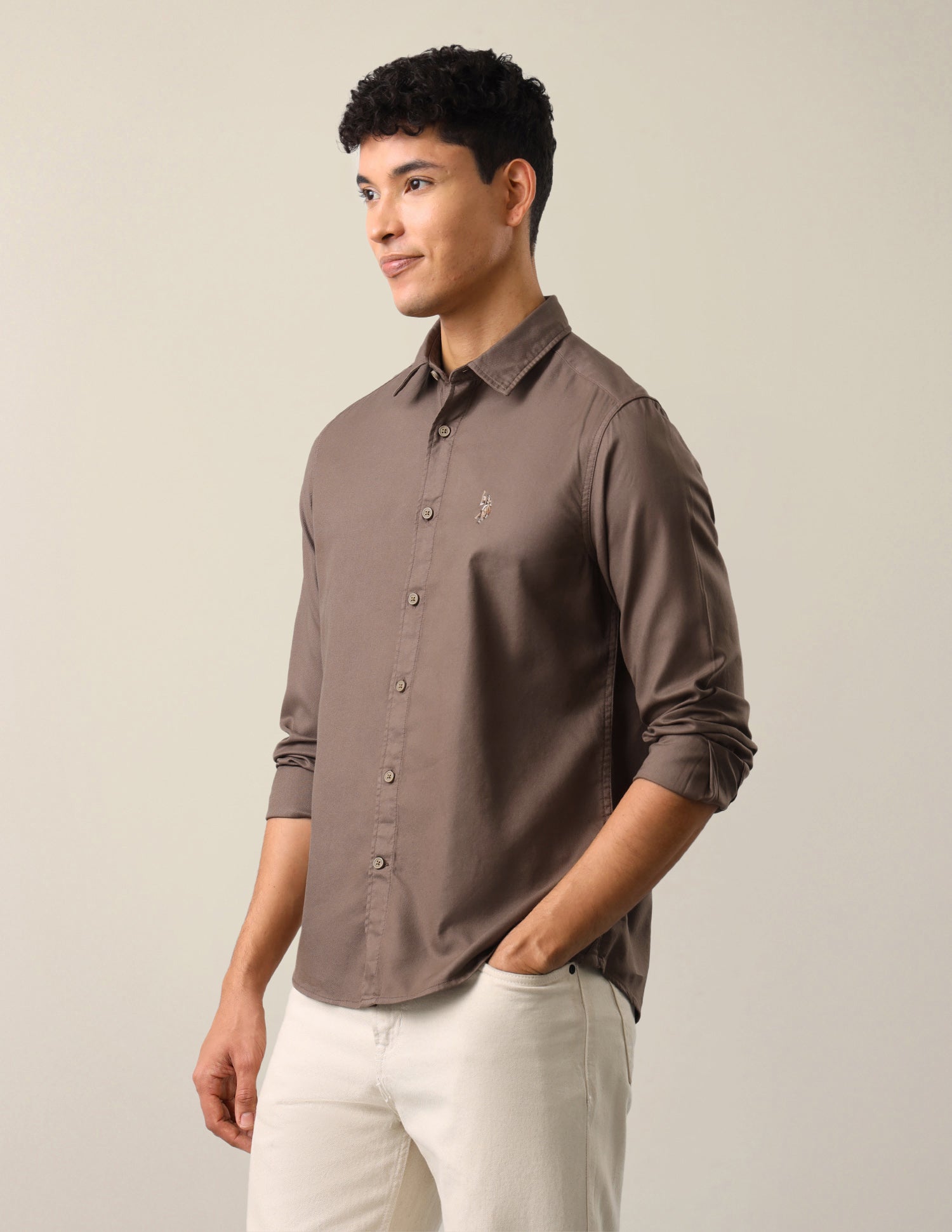 Twill Solid Shirt Brown - U.S. Polo Assn. India | Large